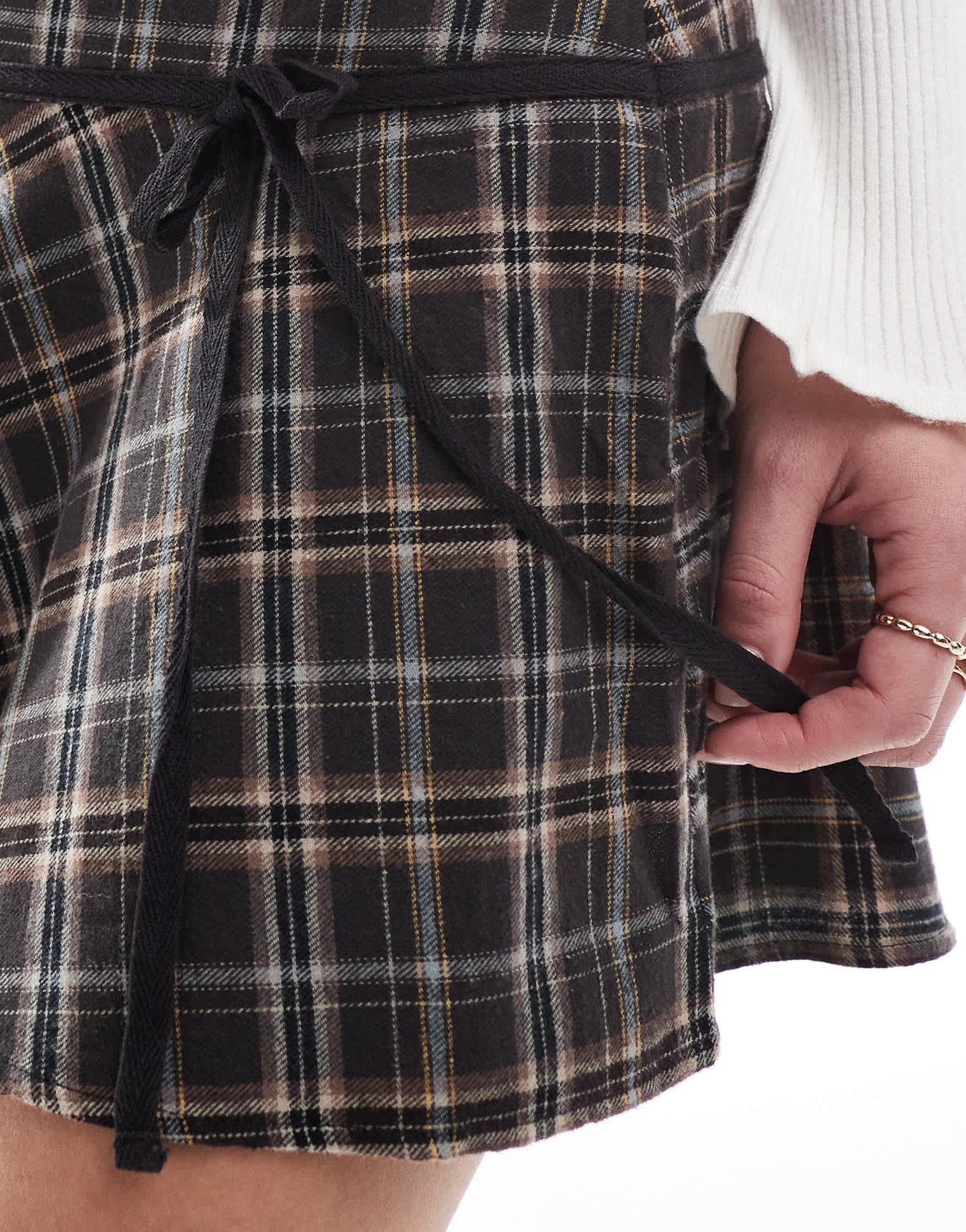 Pull&Bear check mini skirt with bow detail in brown
