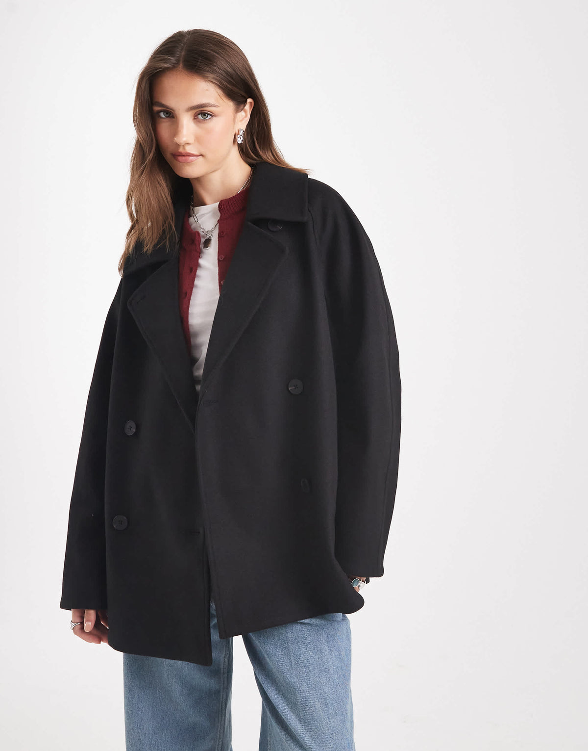 ASOS DESIGN oversized mid length pea coat in black