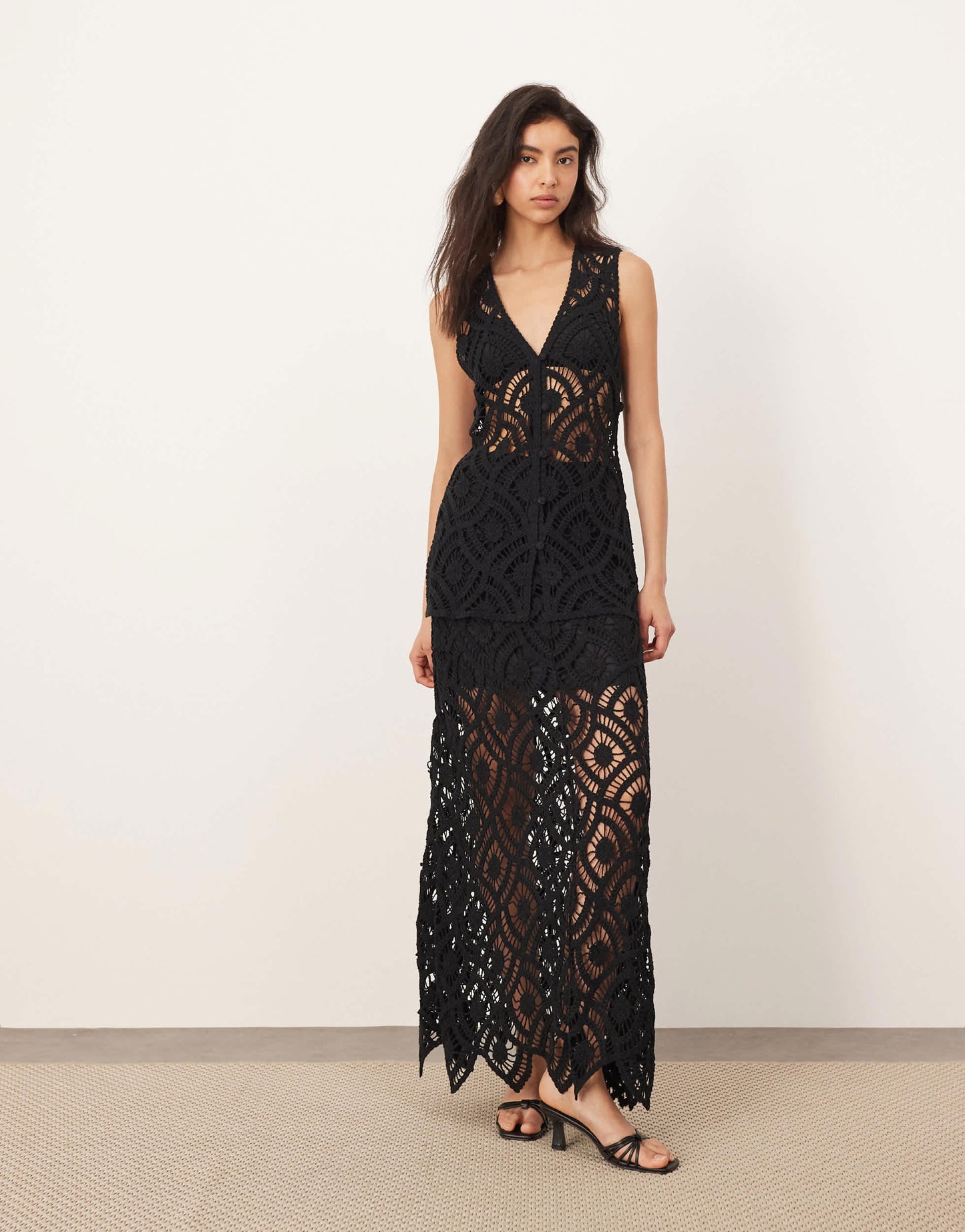 ARRANGE crochet a-line maxi skirt co ord in black