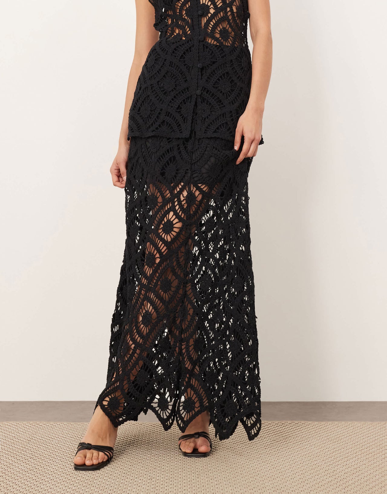ARRANGE crochet a-line maxi skirt co ord in black