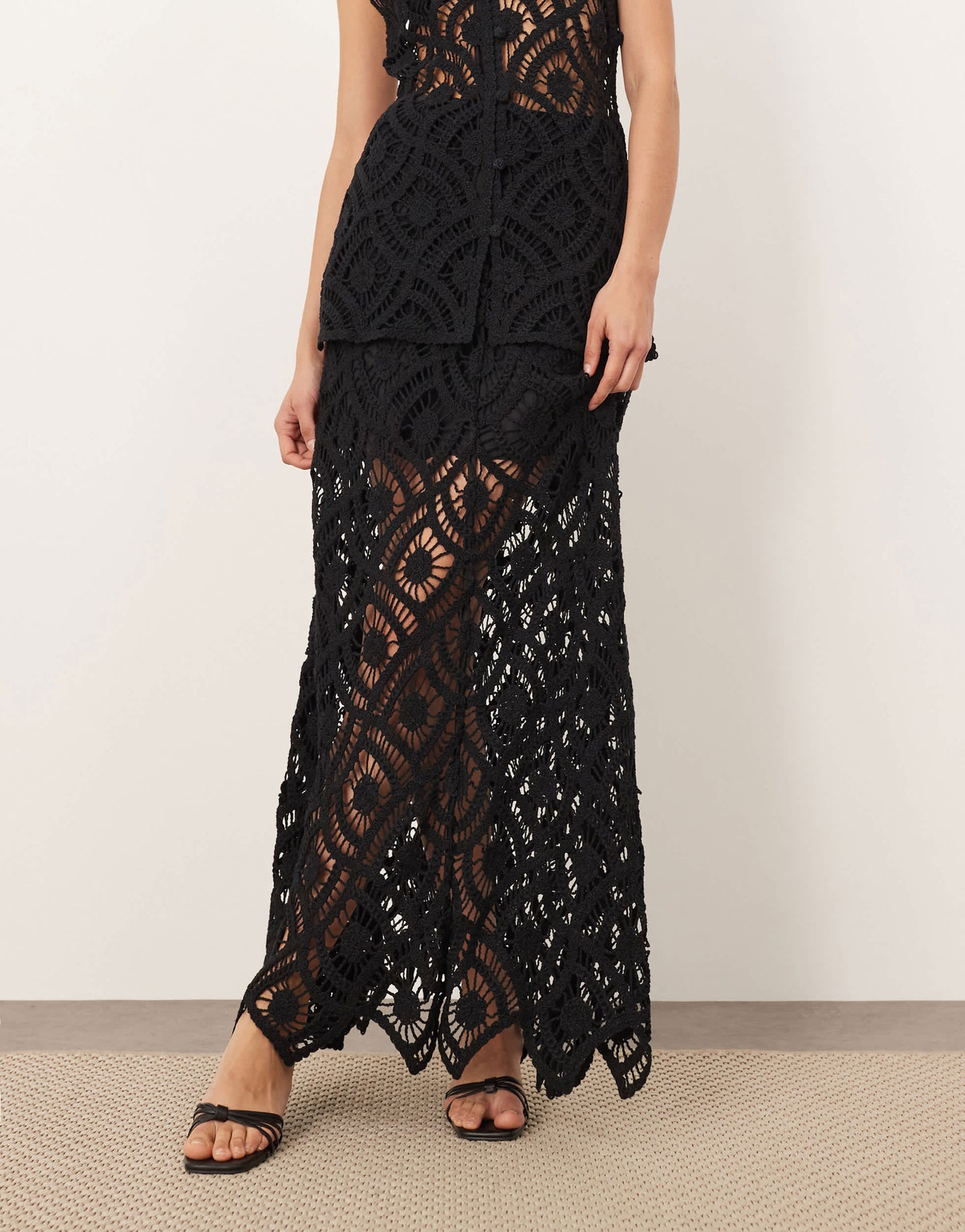 ARRANGE crochet a-line maxi skirt co ord in black