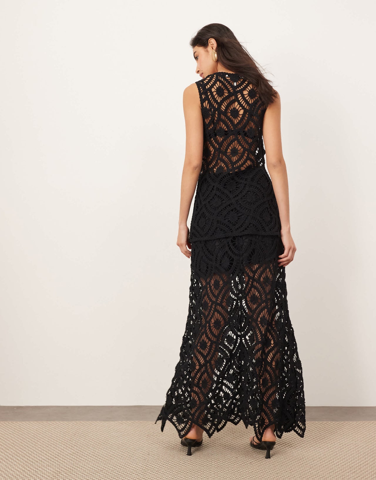 ARRANGE crochet a-line maxi skirt co ord in black