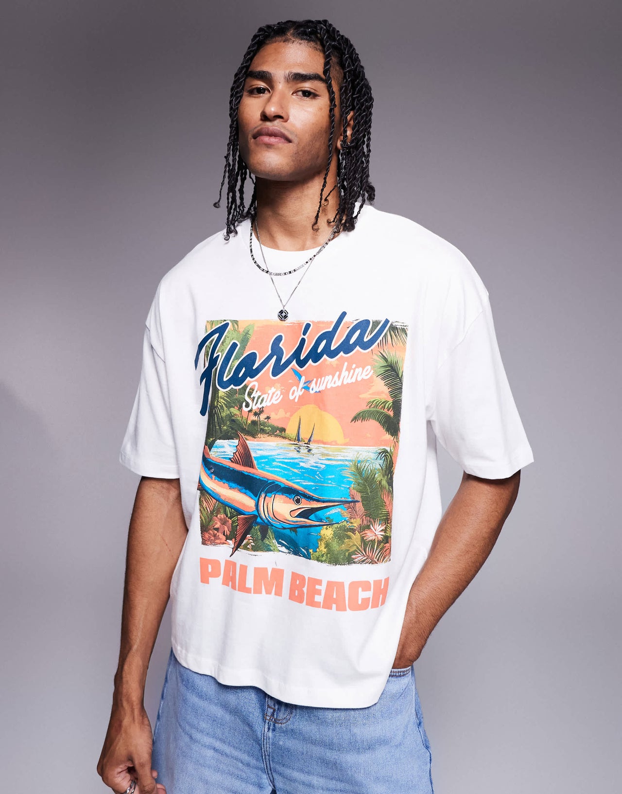 ASOS DESIGN boxy oversized t-shirt with high summer graphic in white
