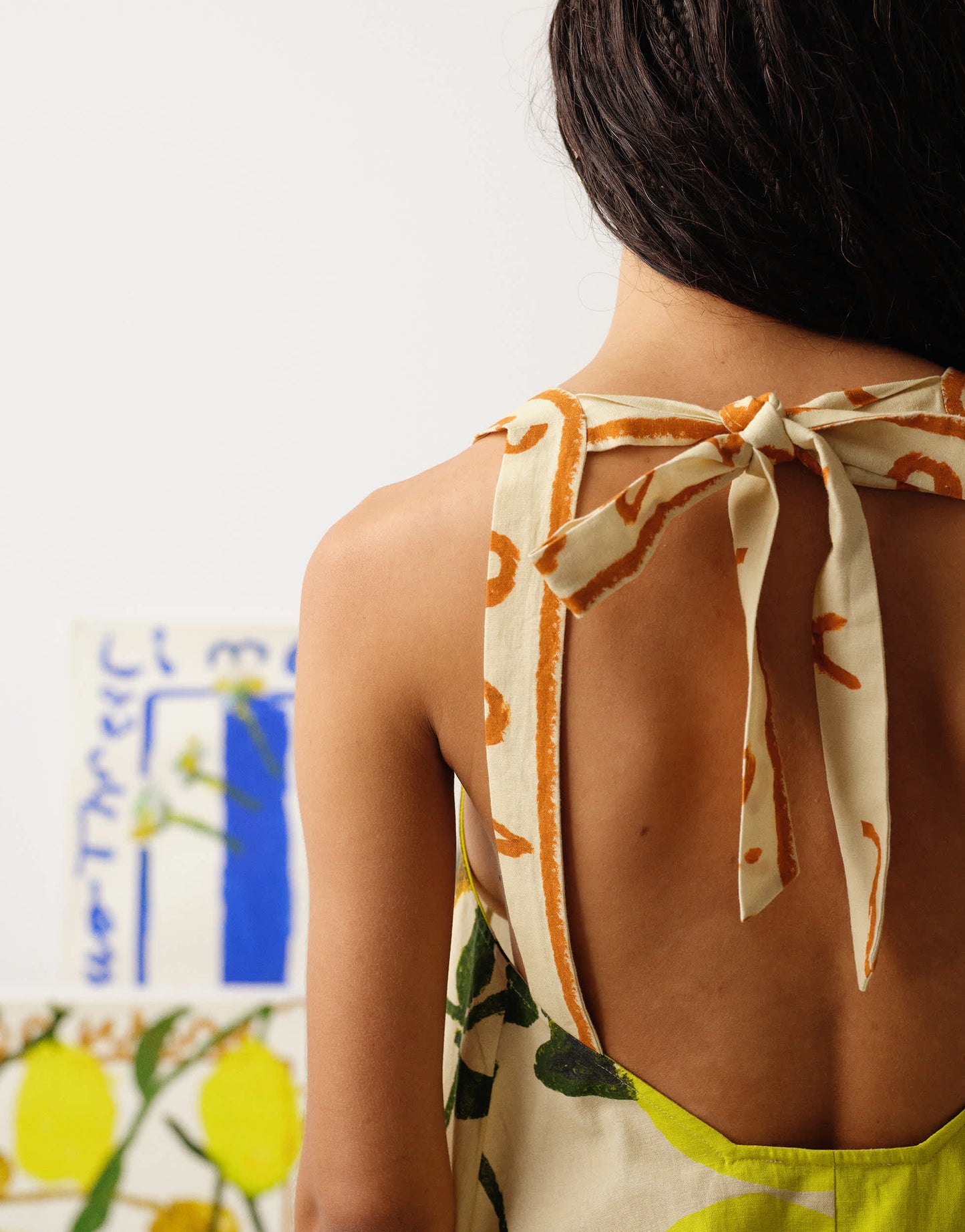 Topshop tie back A line mini dress in lemon print