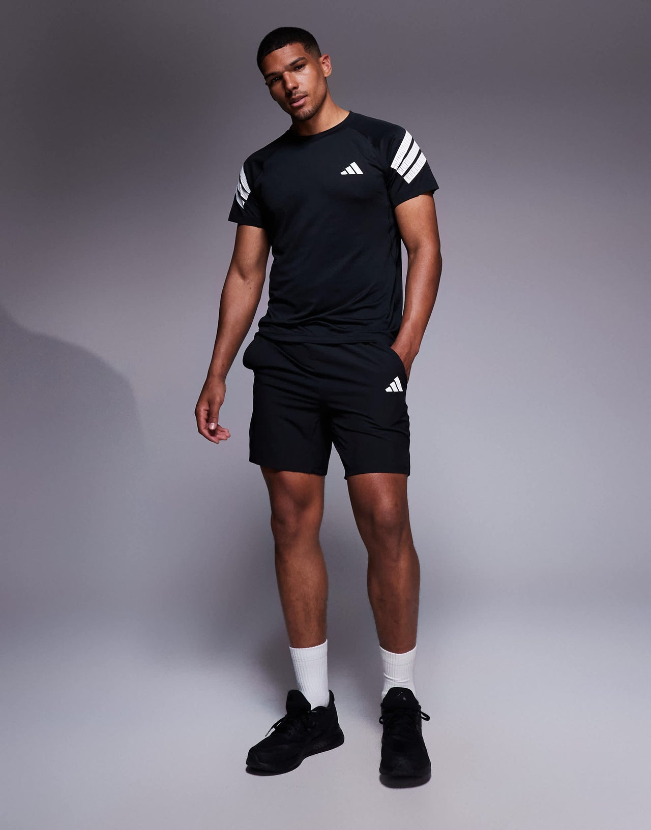 adidas Training Gym+ 3 stripe shorts in black