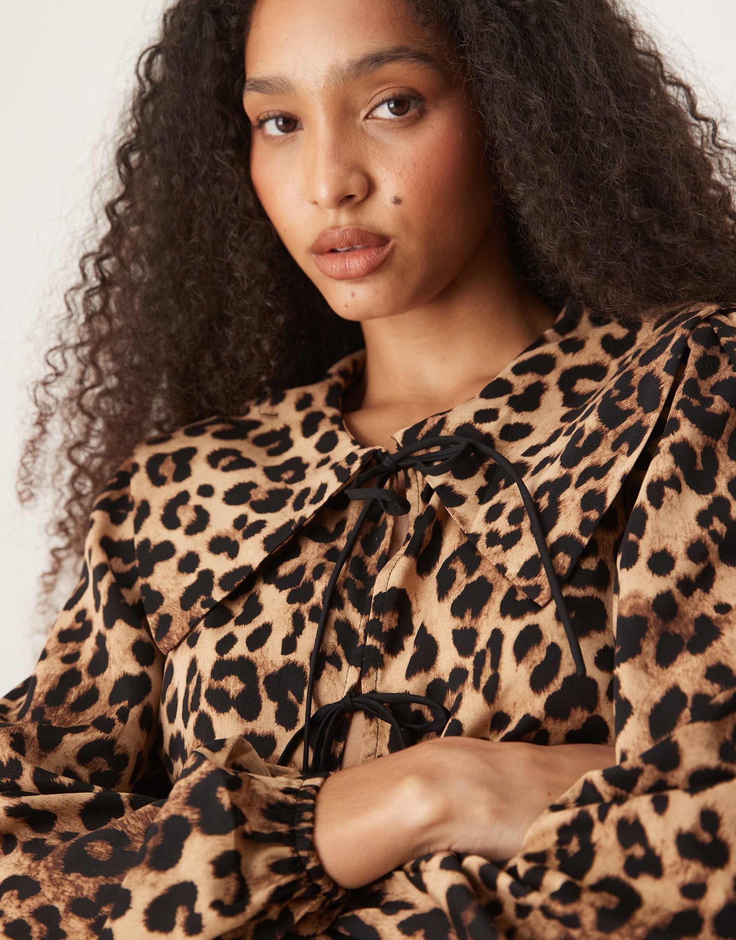 Glamorous tie front blouse in leopard co-ord