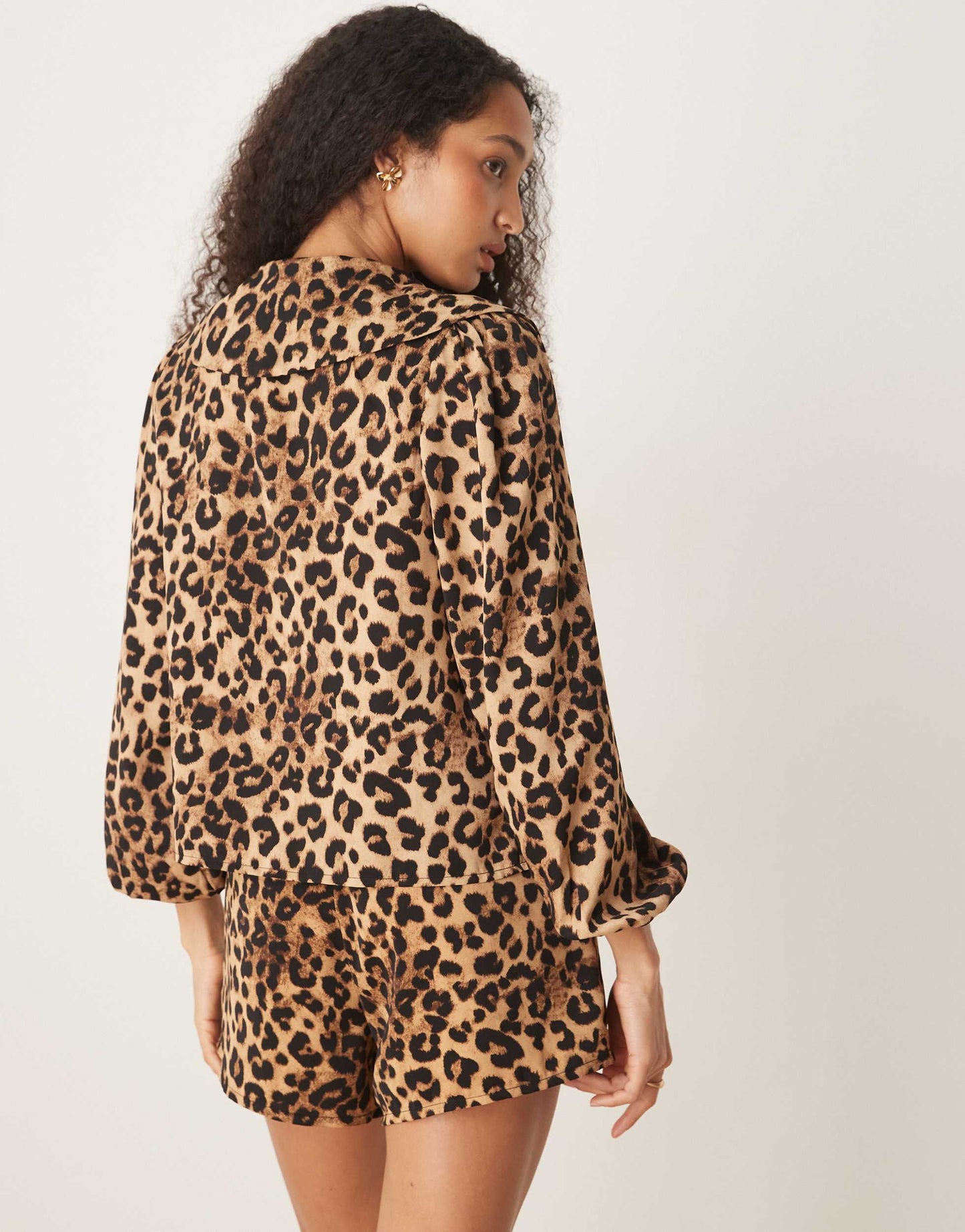 Glamorous tie front blouse in leopard co-ord