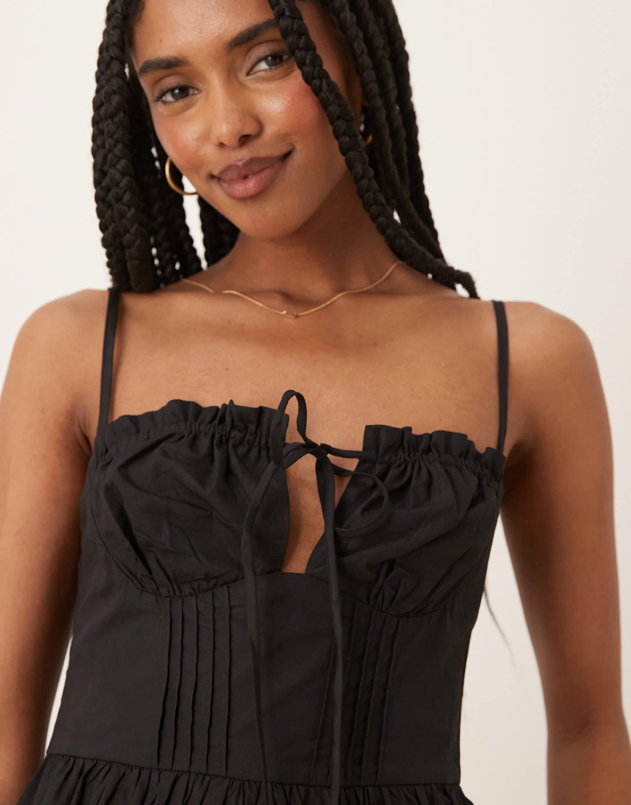 Glamorous poplin midi dress with tie bust in black