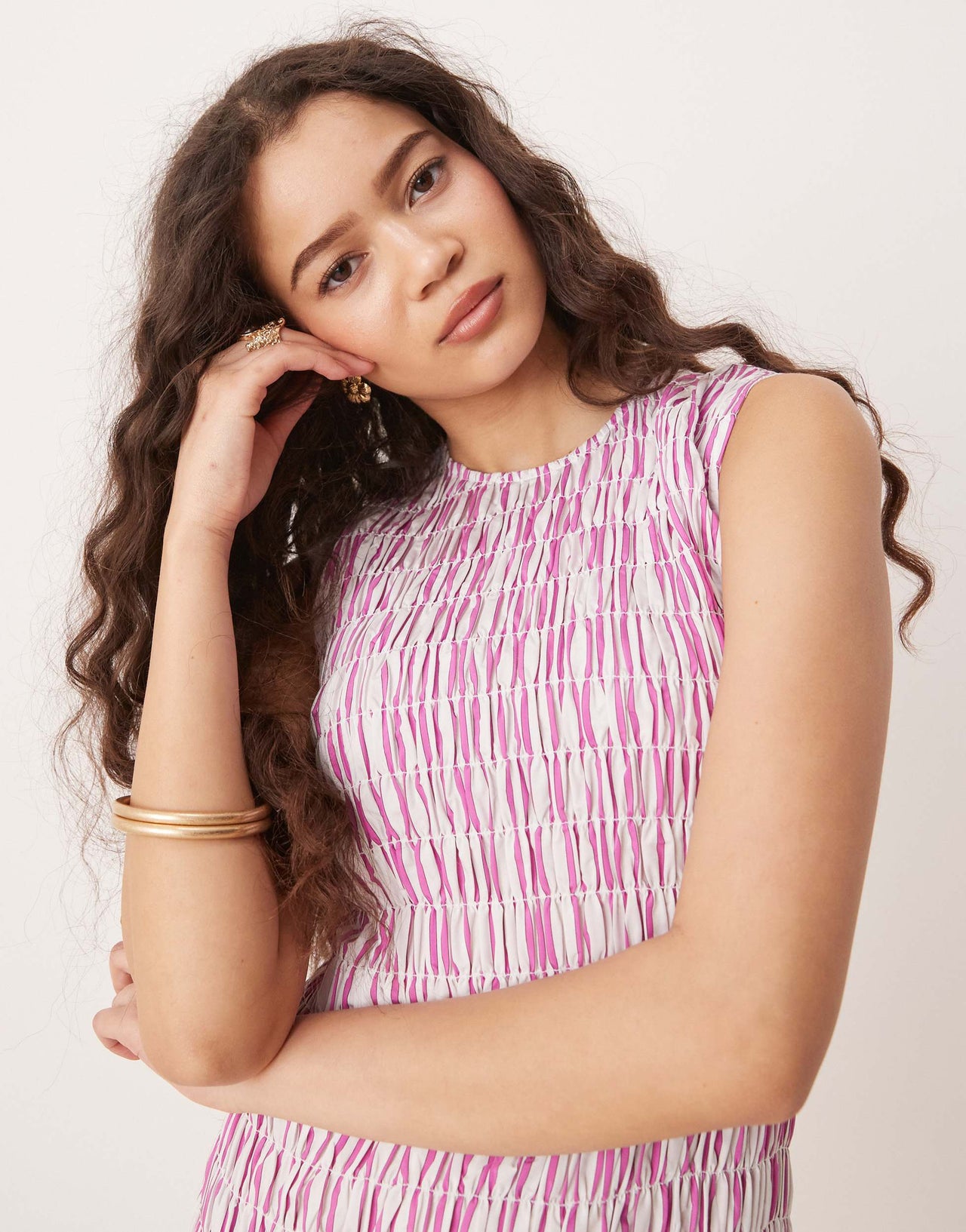 Glamorous shirred drop waist mini dress in pink stripe