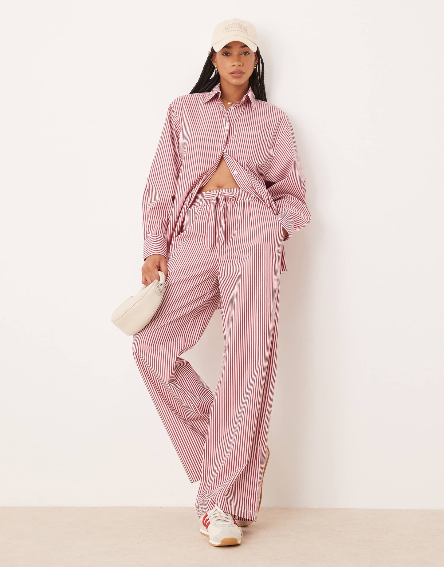 Glamorous pull on poplin trousers in red stripe co-ord