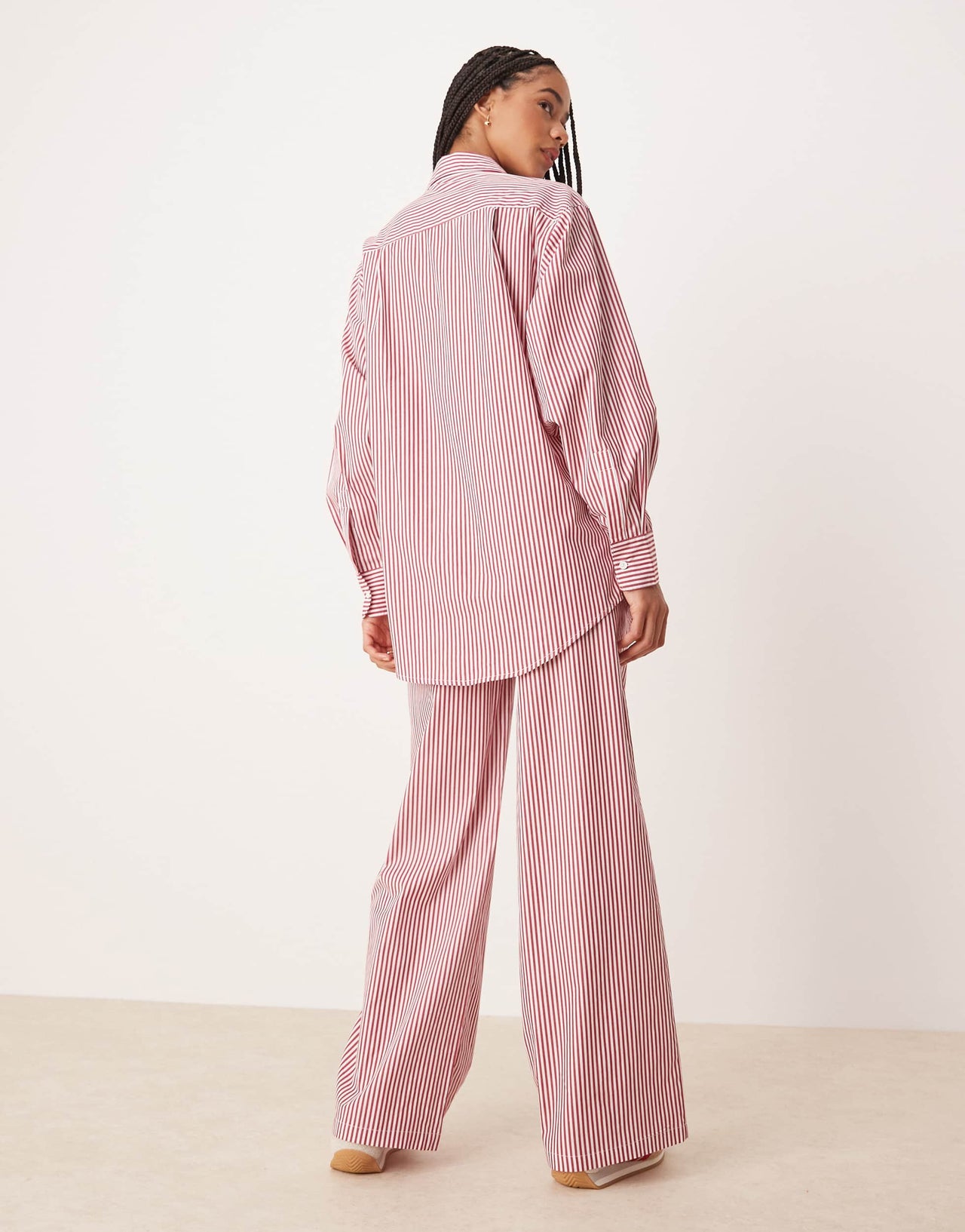 Glamorous pull on poplin trousers in red stripe co-ord