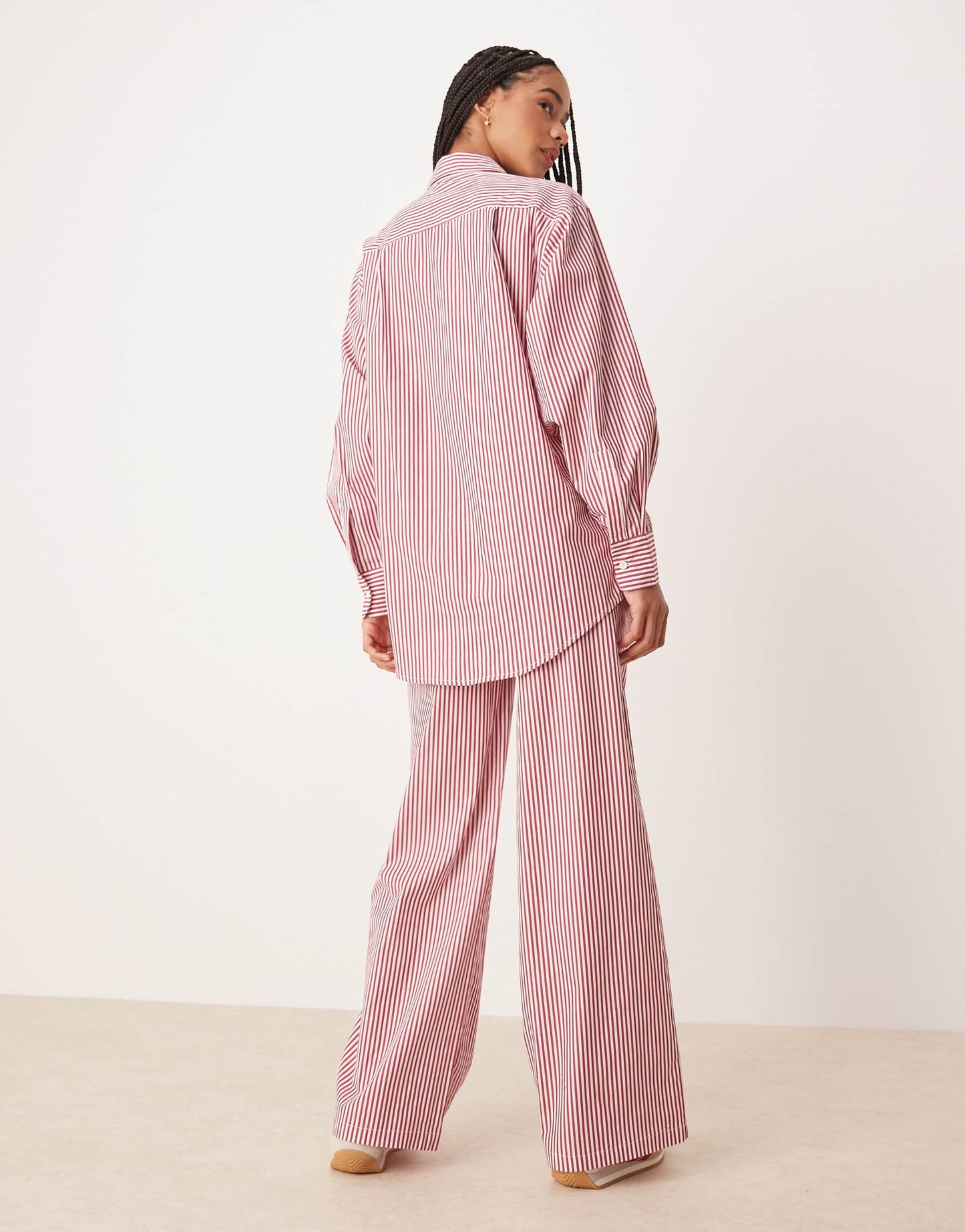 Glamorous pull on poplin trousers in red stripe co-ord