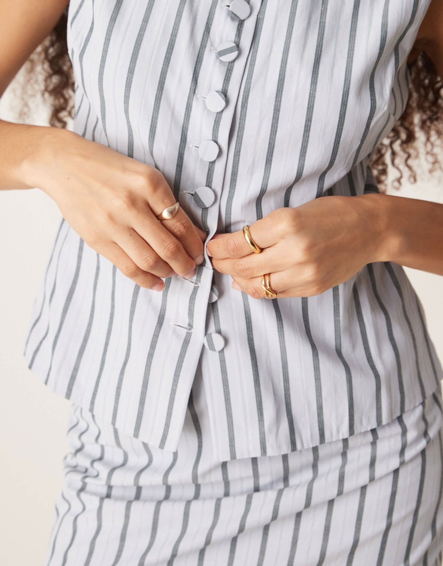 Glamorous button down vest in white charcoal stripe co-ord