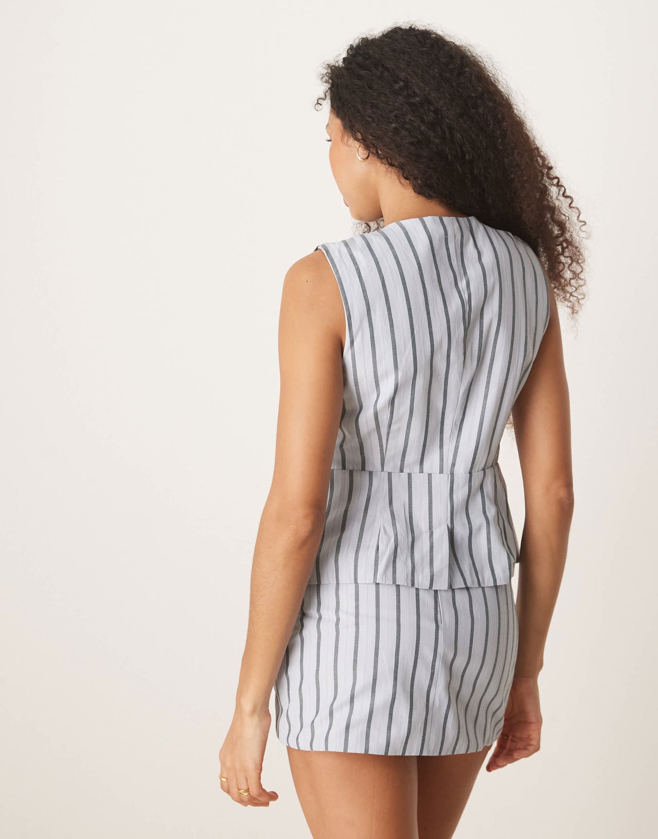 Glamorous button down vest in white charcoal stripe co-ord
