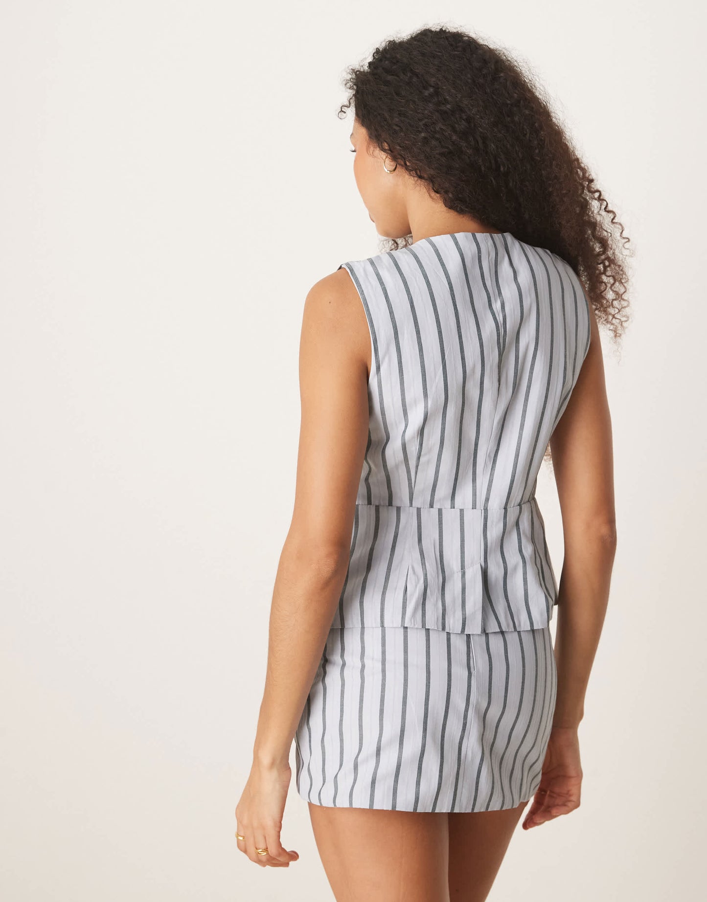 Glamorous button down vest in white charcoal stripe co-ord