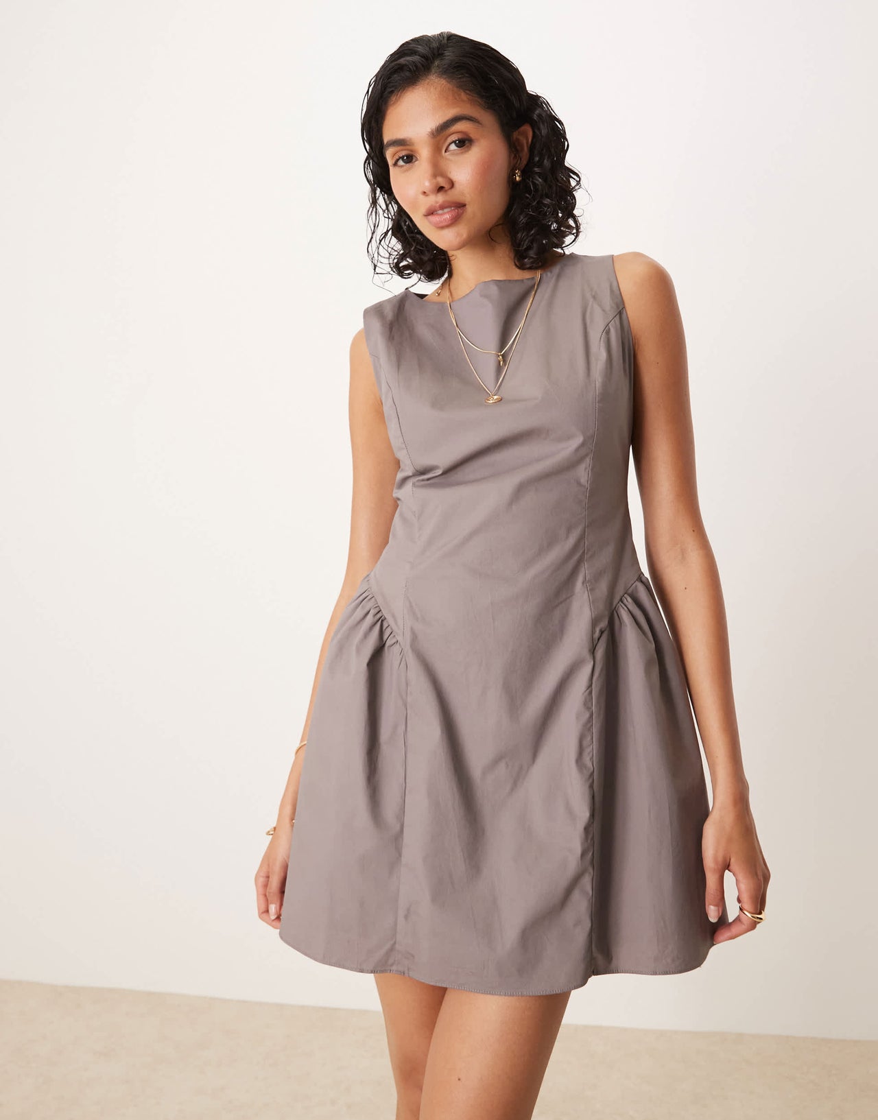 Glamorous shift mini dress with hip detail in charcoal brown