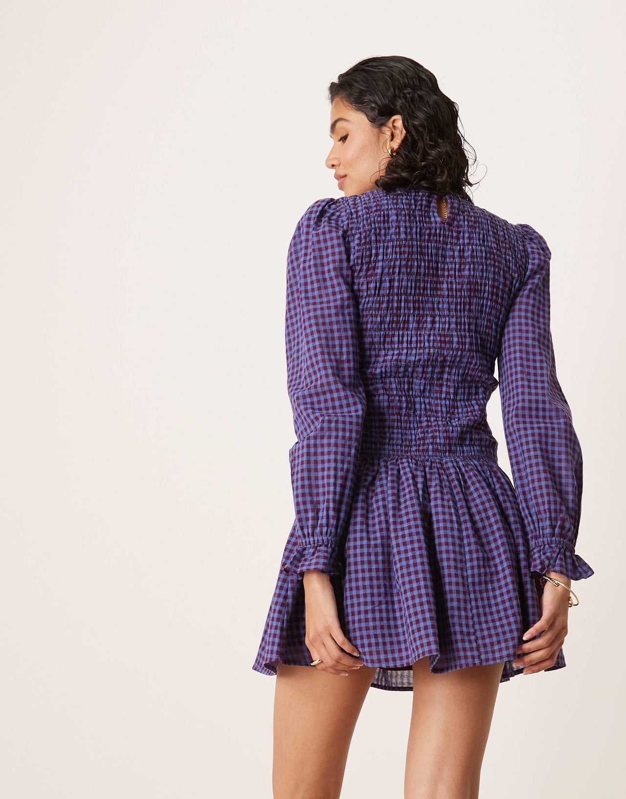 Glamorous long sleeve poplin mini dress in navy burgundy check