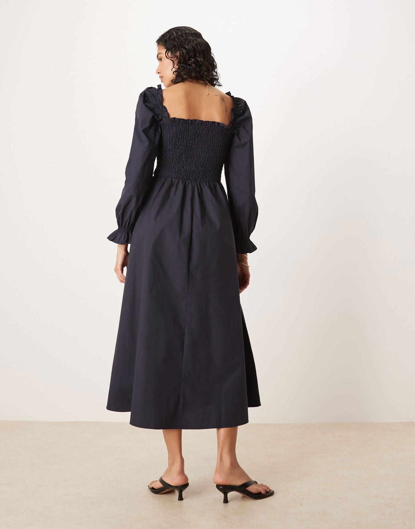 Glamorous puff sleeve midi dress with bow tie front in navy