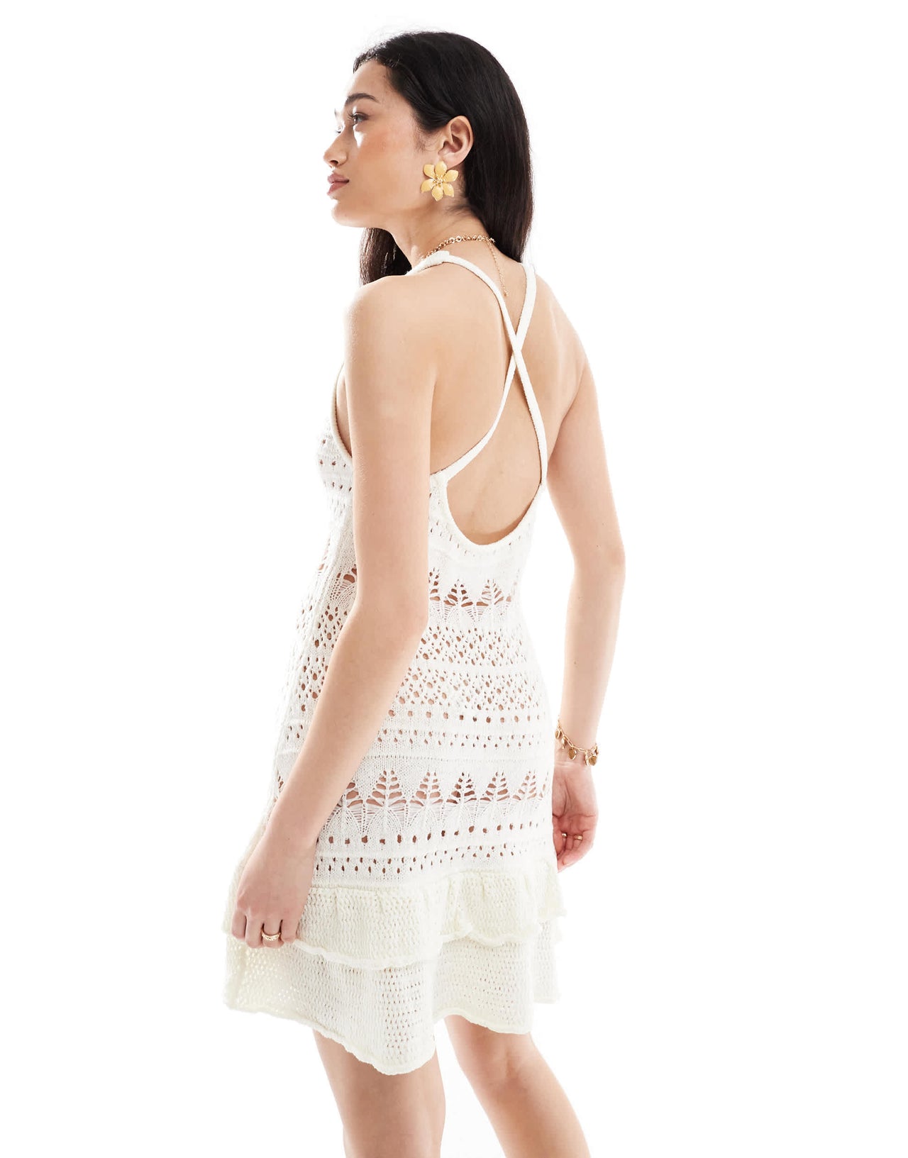 Miss Selfridge crochet ruffle mini dress in cream