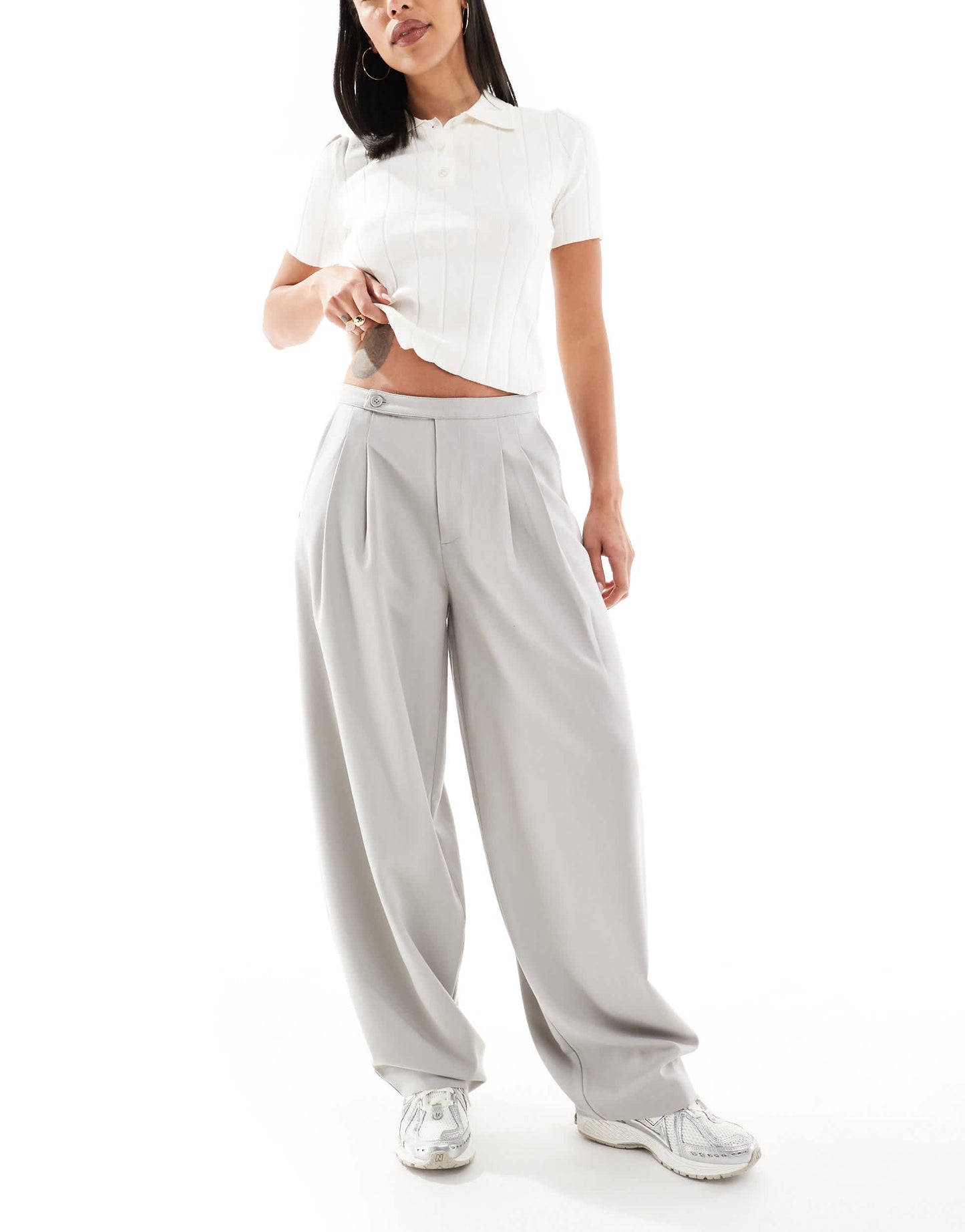 Stradivarius tailored balloon leg trouser in grey