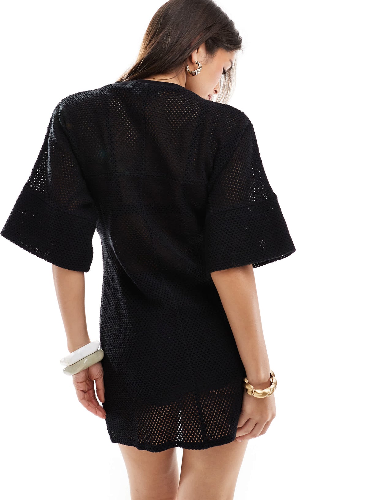 ASOS DESIGN crochet t shirt tuck mini dress in black