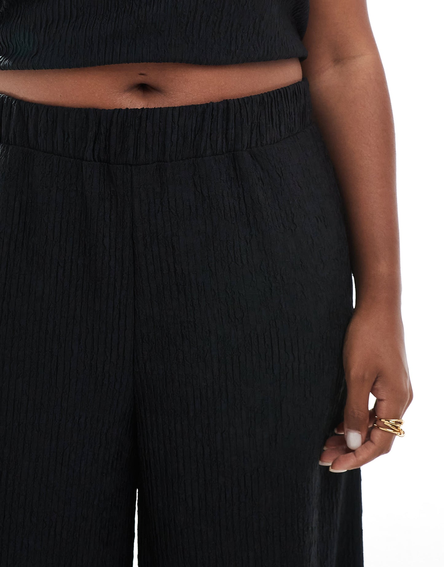 ONLY Curve textured wide leg trousers co-ord in black