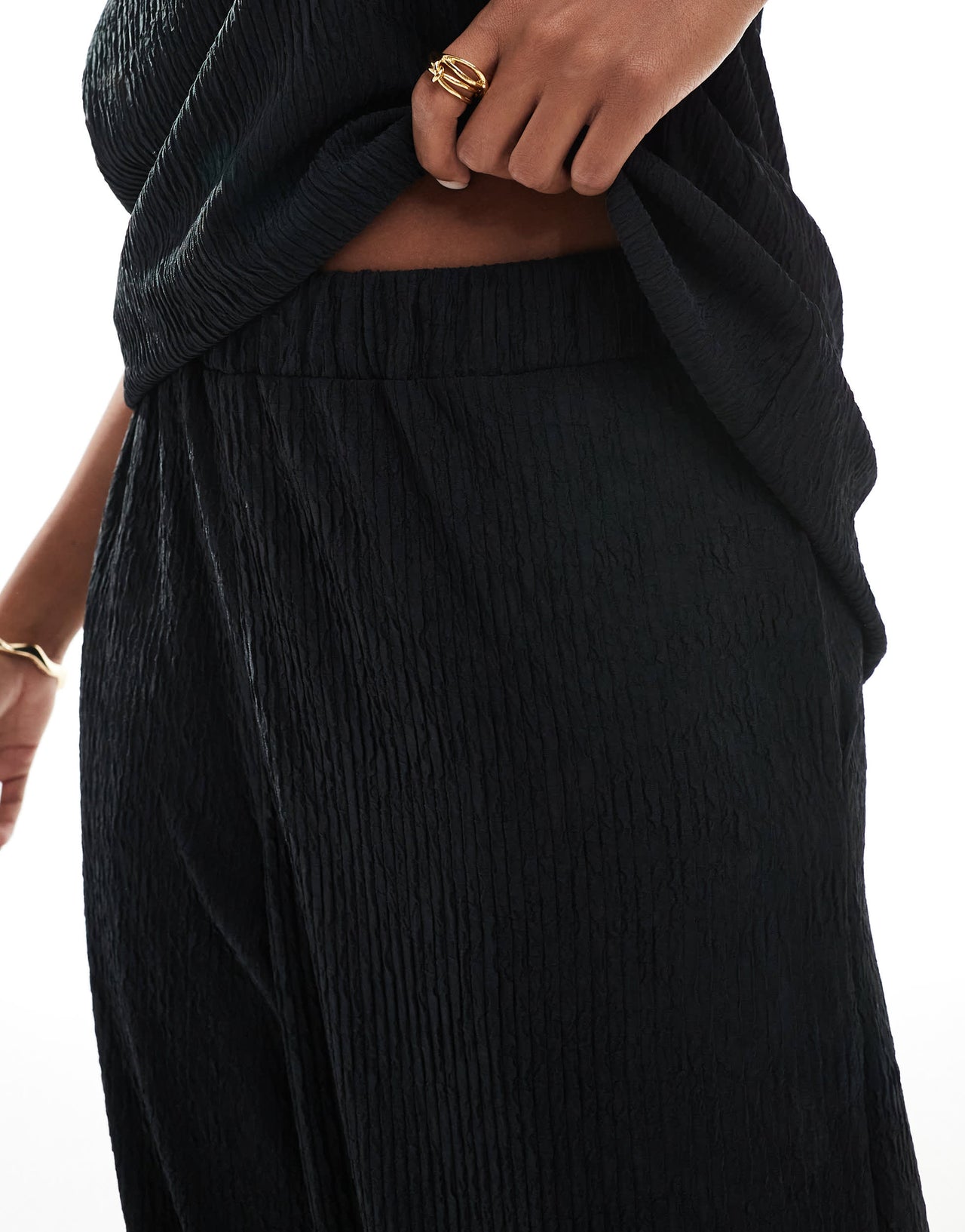 ONLY Curve textured wide leg trousers co-ord in black