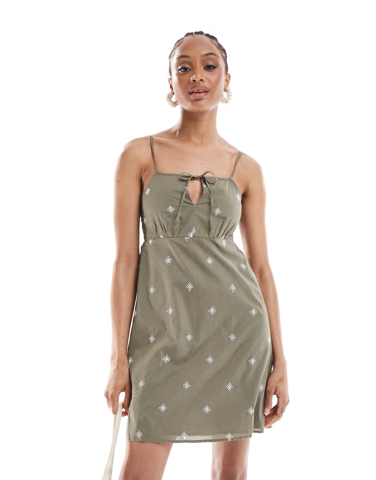 ONLY Tall embroided detail mini cami dress in khaki
