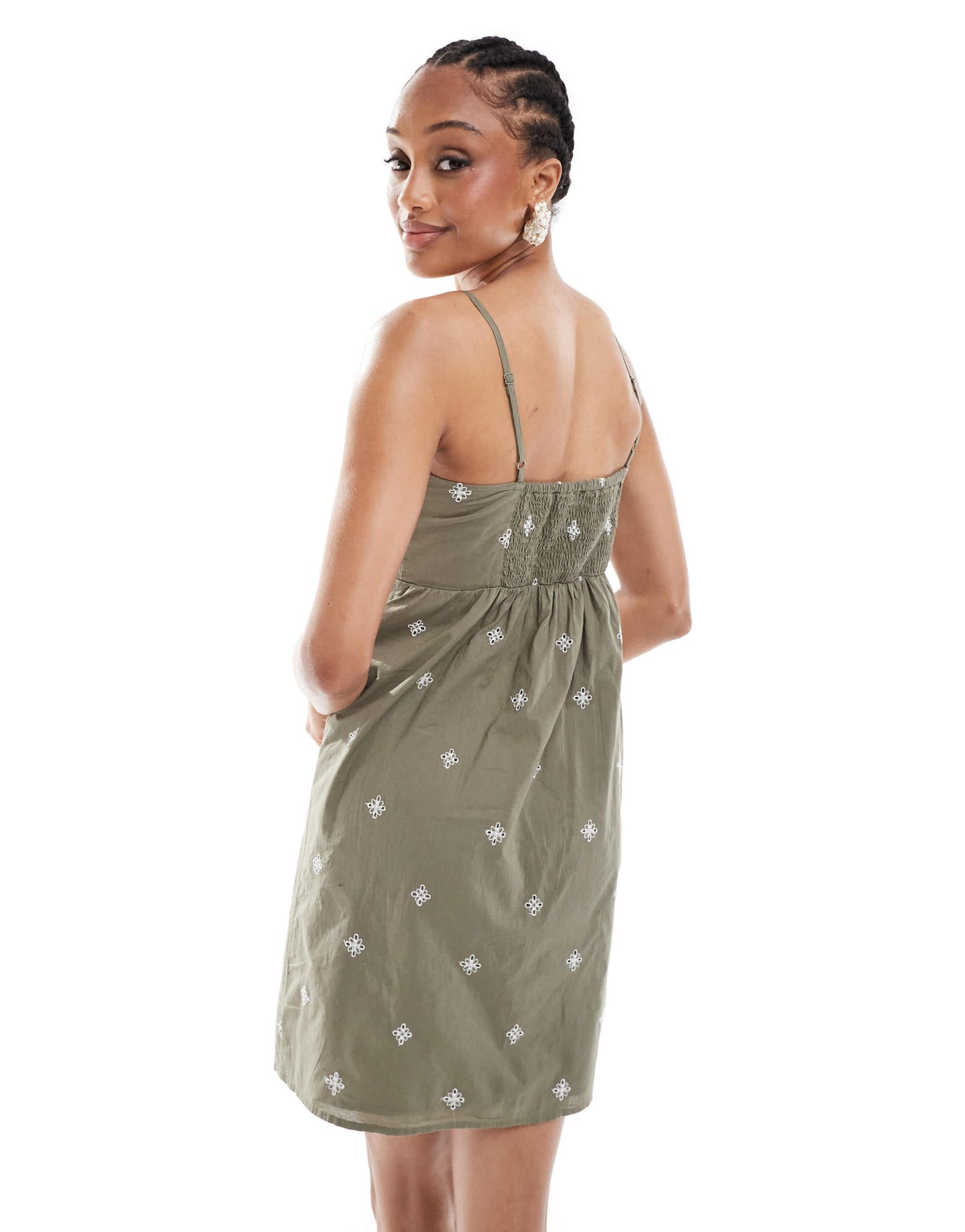 ONLY Tall embroided detail mini cami dress in khaki