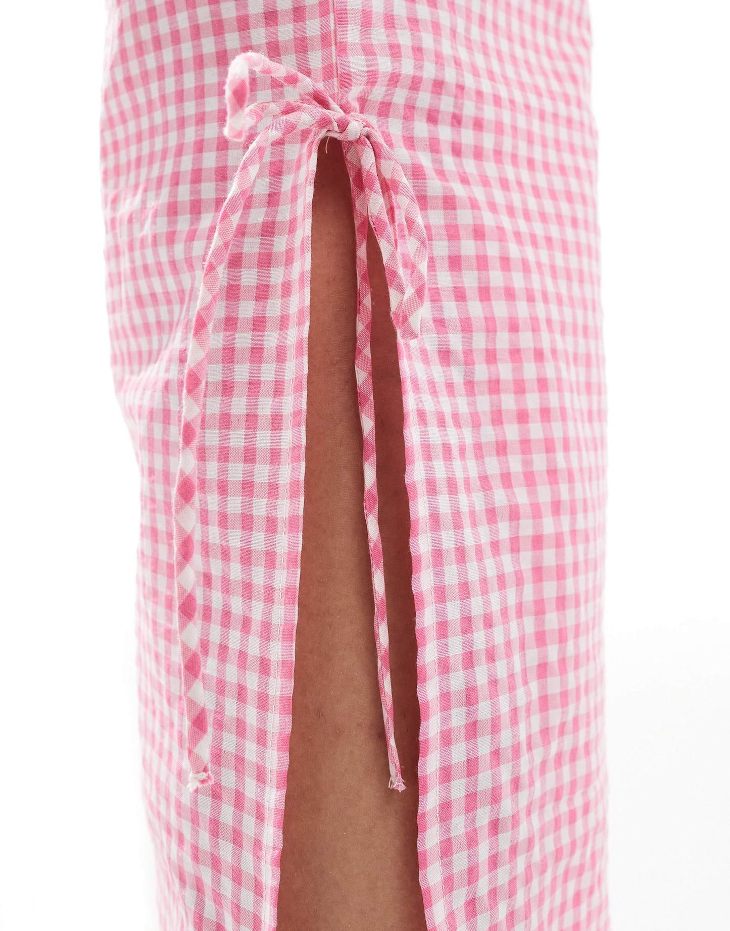 Esmee Exclusive tie side beach trouser in pink gingham