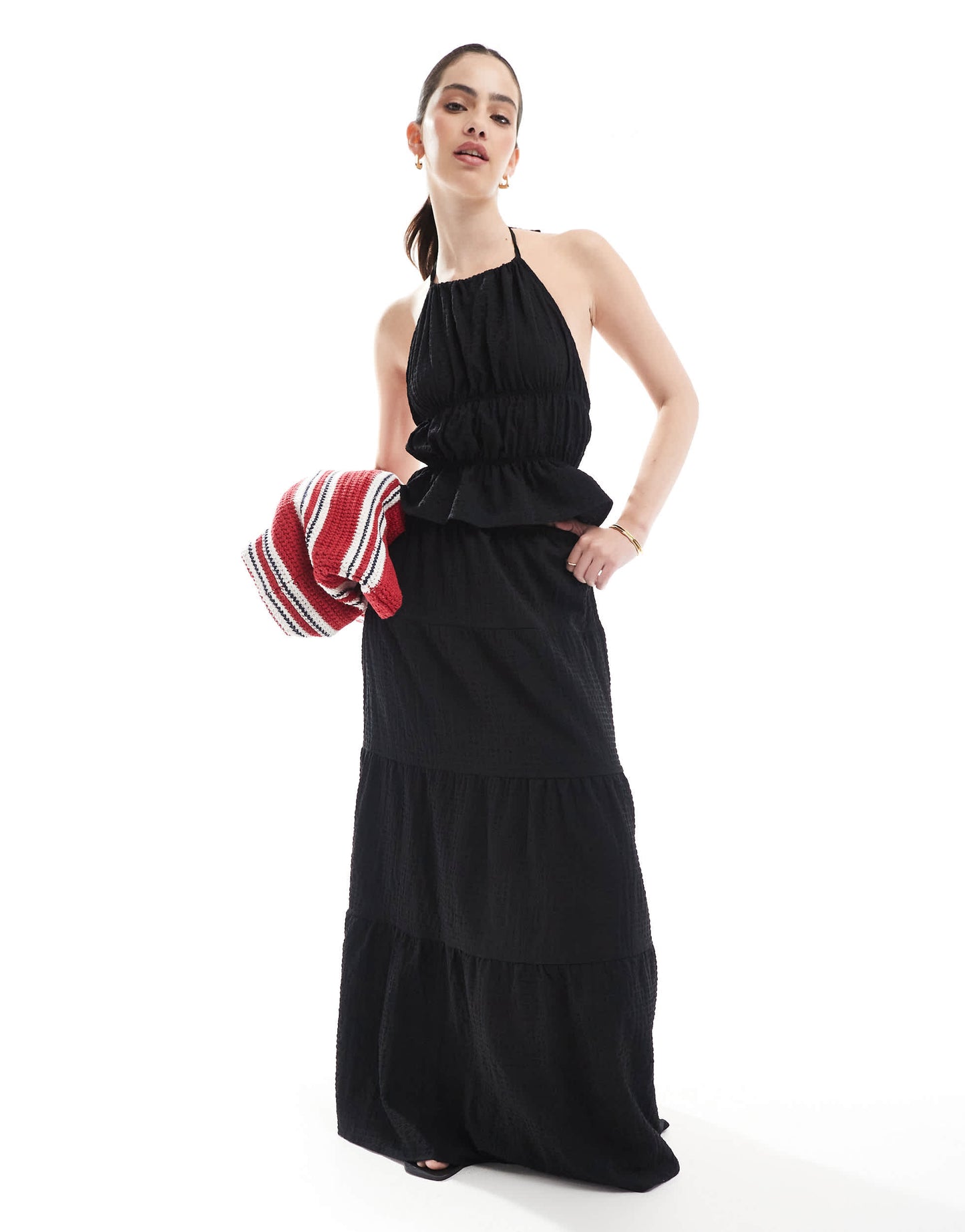 Esmee Exclusive sheer tiered beach skirt co-ord in textured black