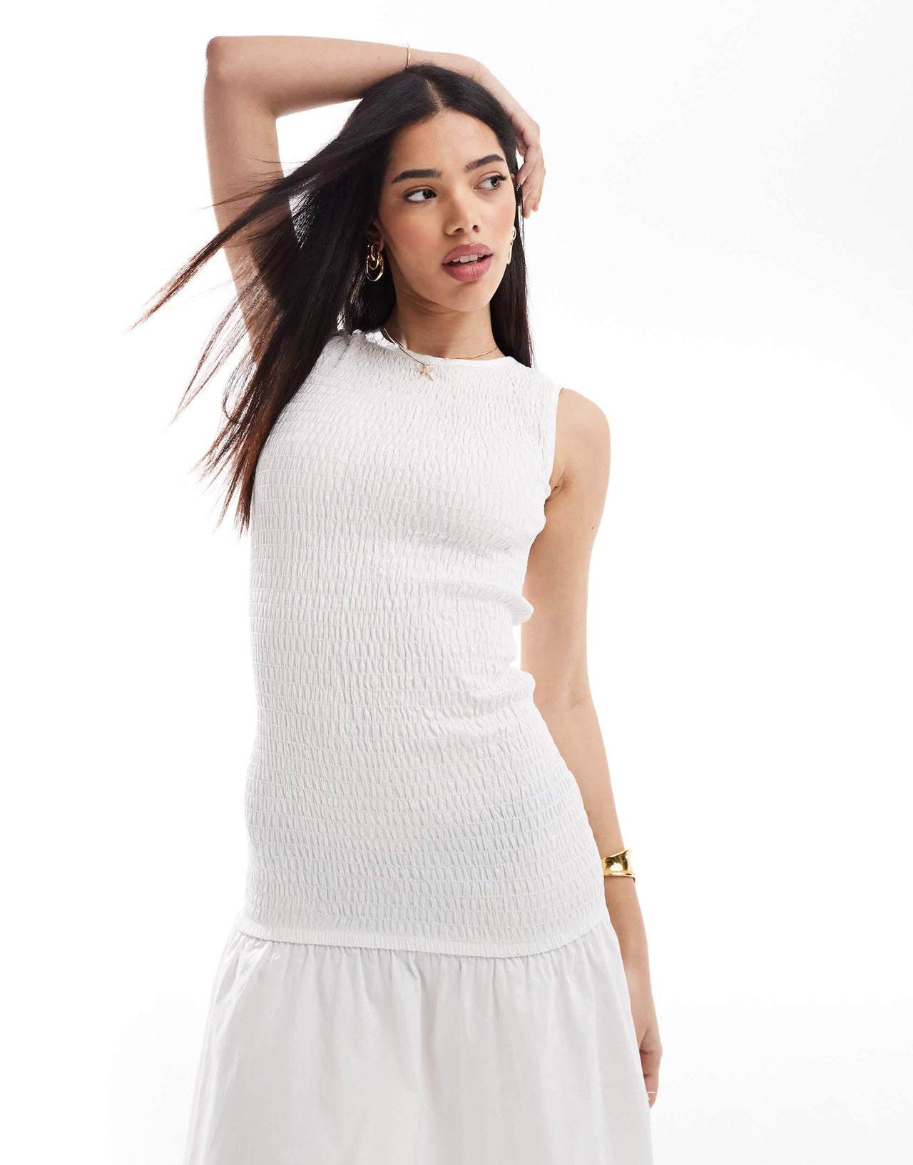 Esmee Exclusive part shirring maxi beach dress in white