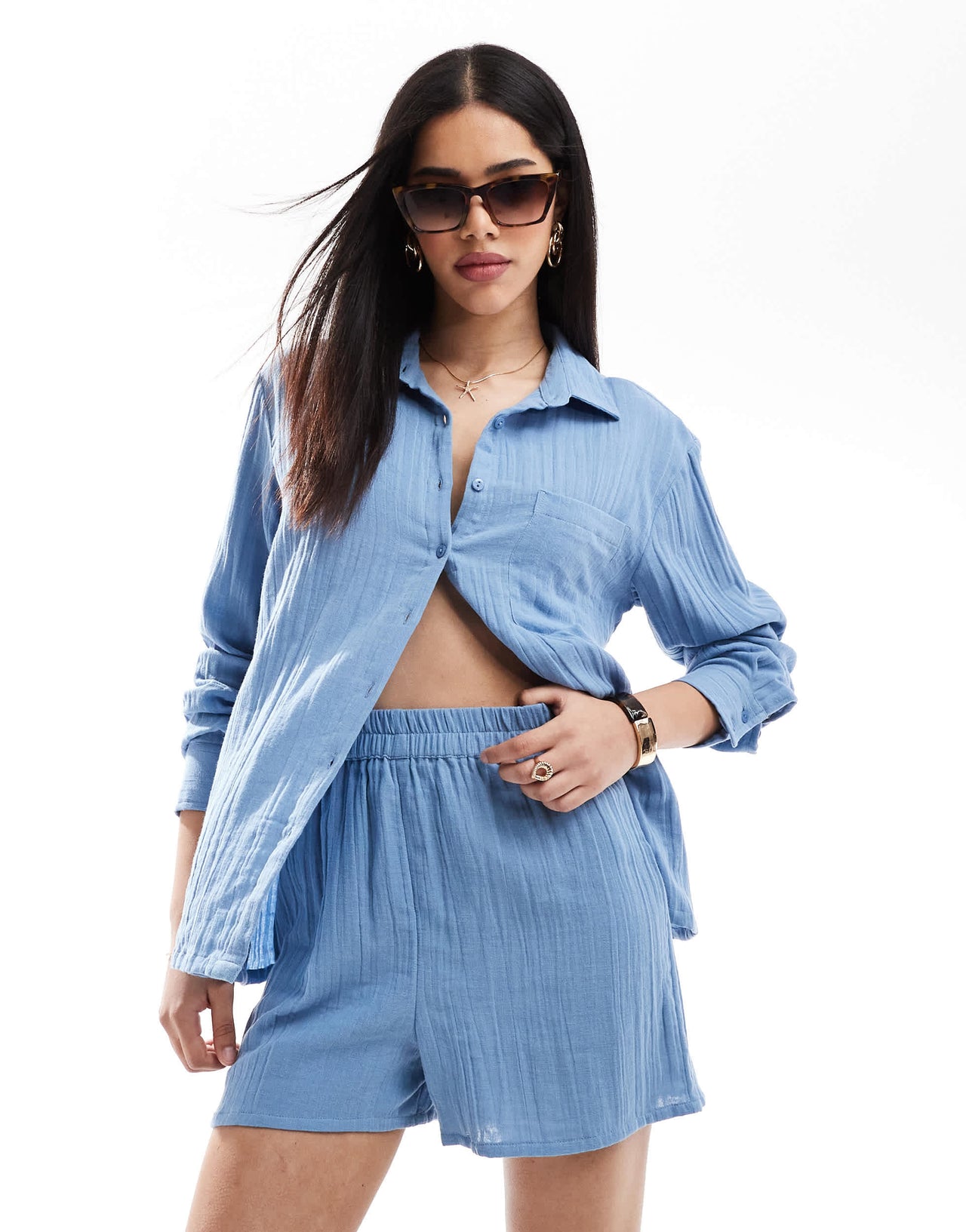 Esmee Exclusive relaxed fit beach shorts in dusty blue
