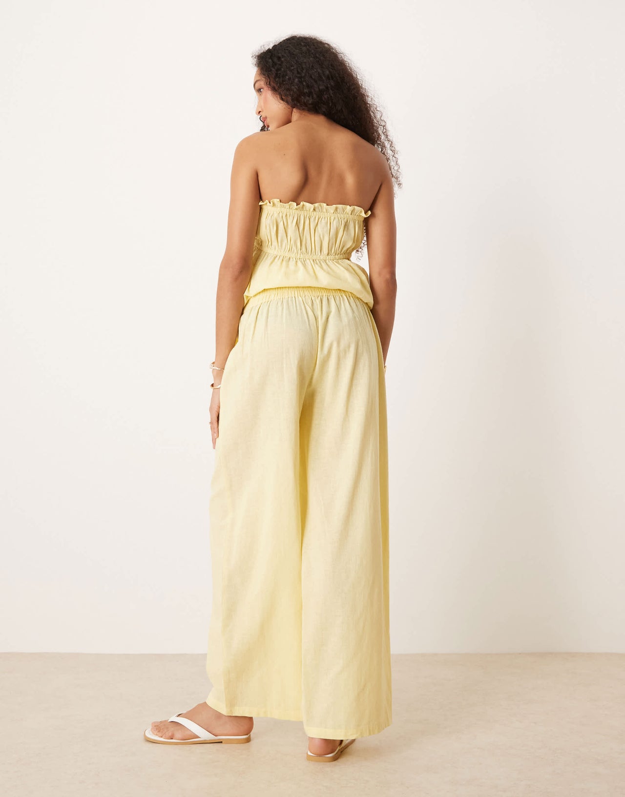 Esmee Exclusive relaxed leg linen look trousers in butter yellow