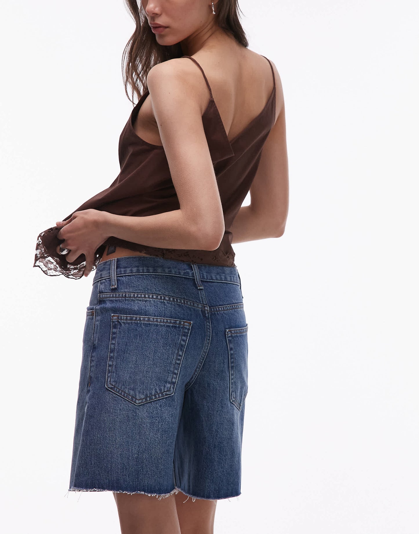 Topshop denim loose fit jort in mid blue