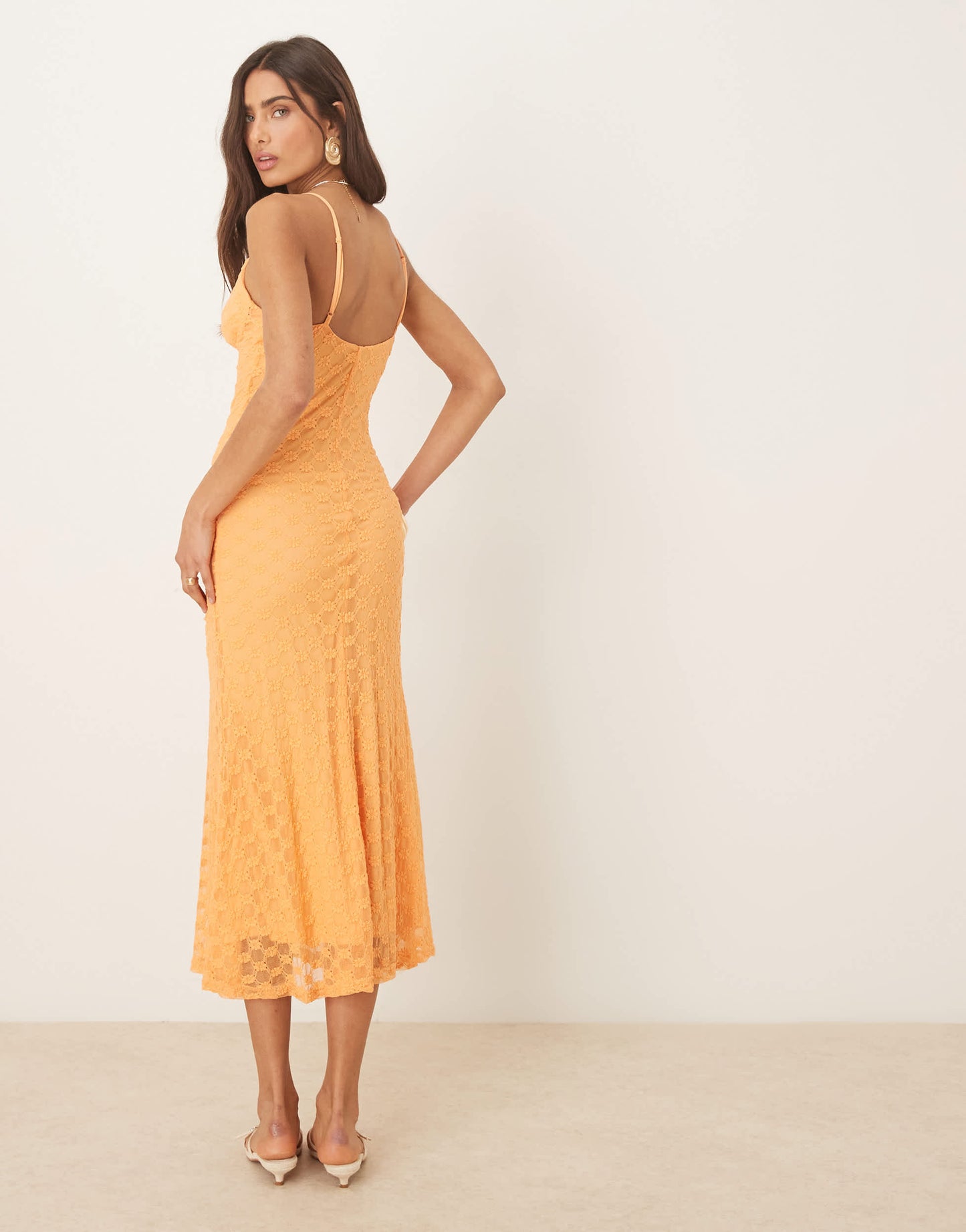 Bardot Adoni mesh midi dress in orange sorbet
