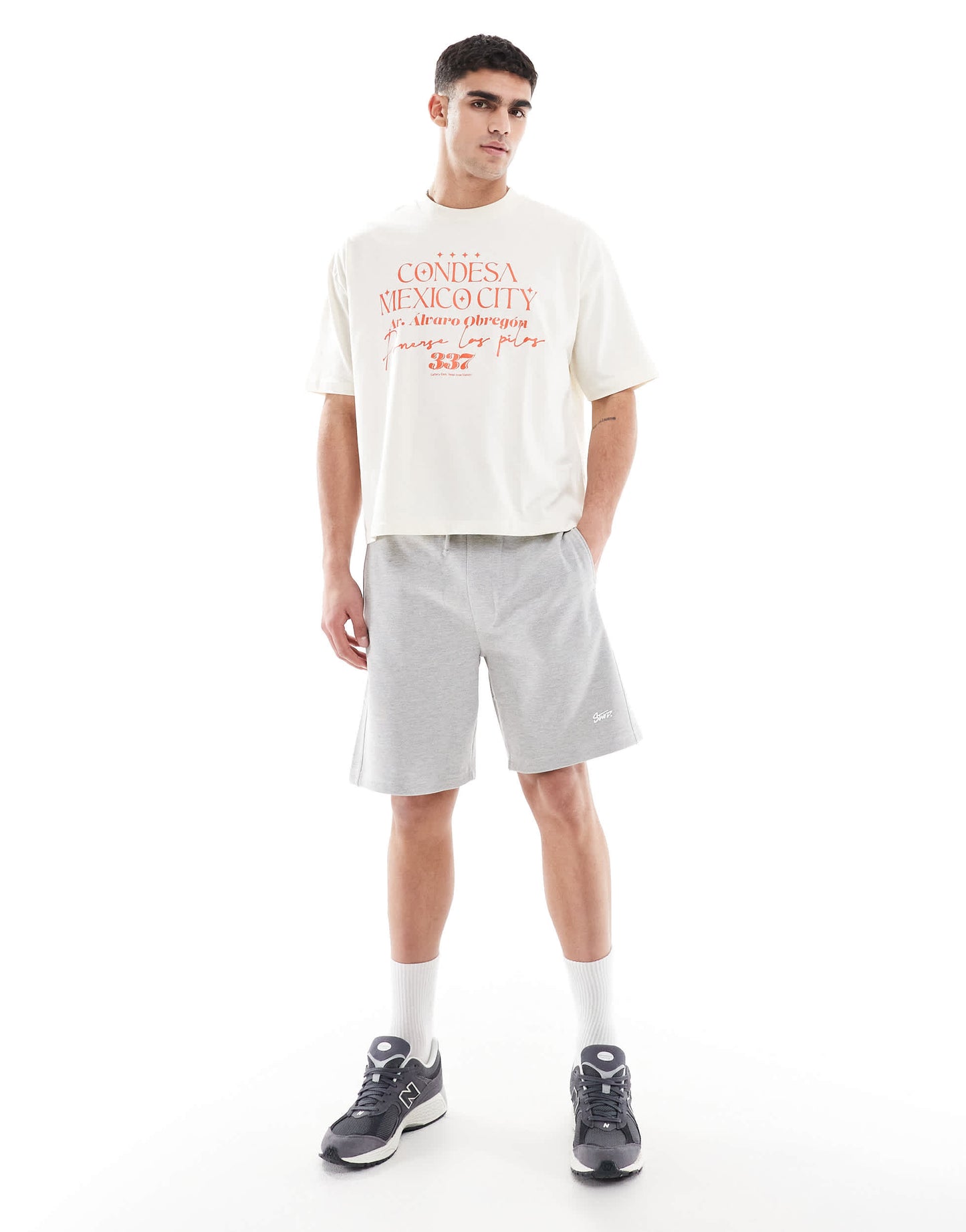 Pull&Bear STWD jersey shorts in light grey