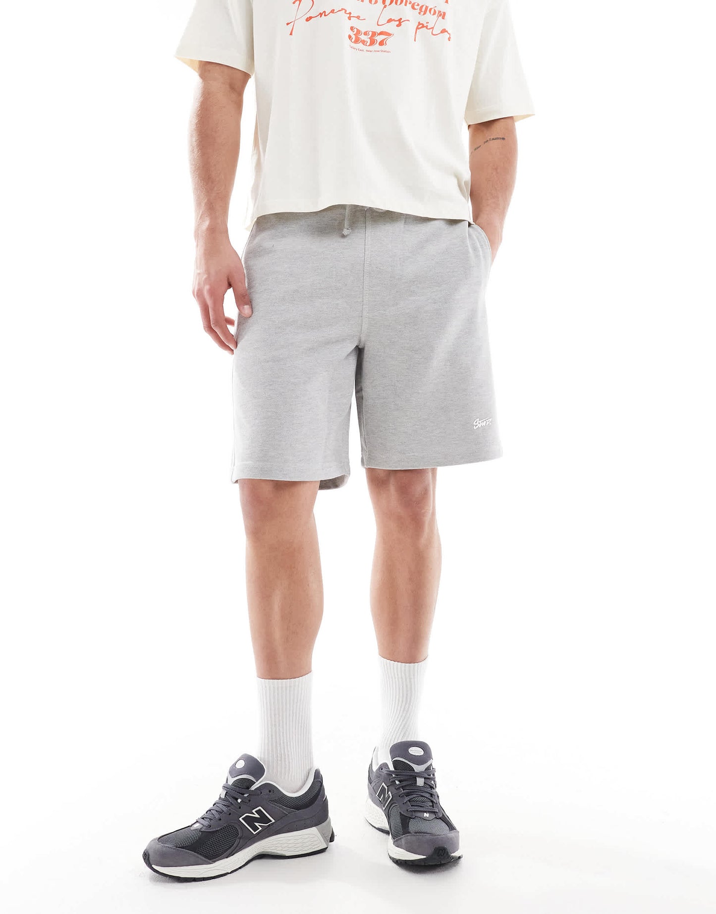 Pull&Bear STWD jersey shorts in light grey