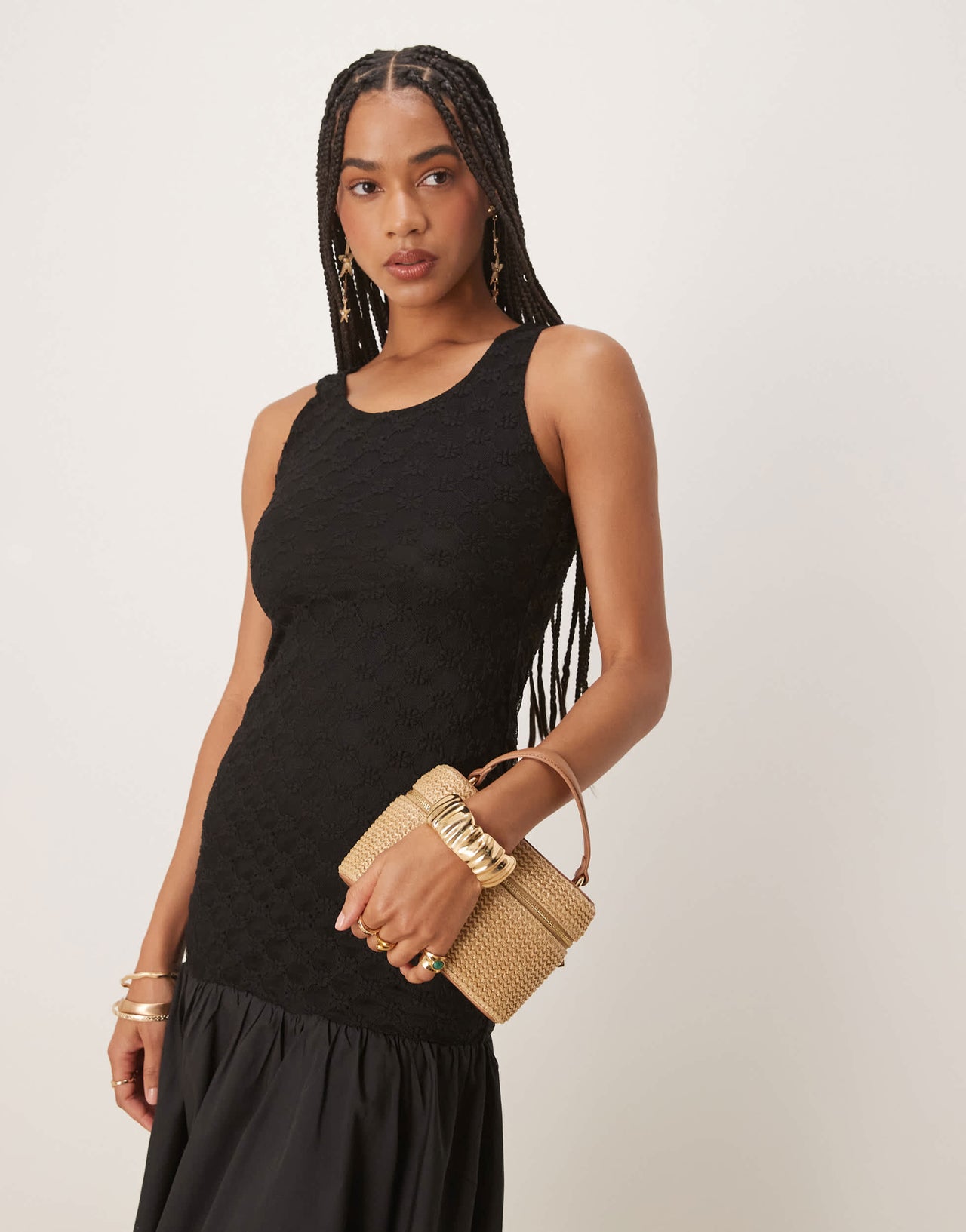 Bardot Melody lace poplin maxi dress in black