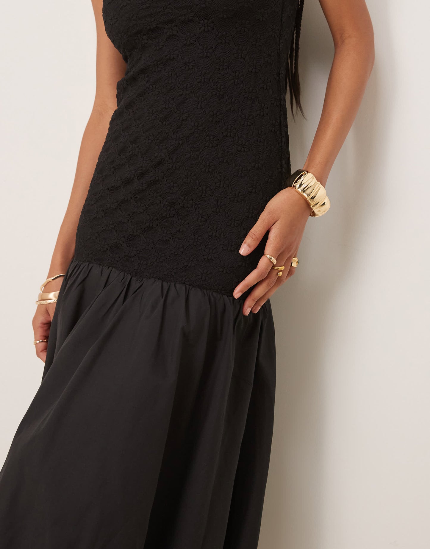 Bardot Melody lace poplin maxi dress in black