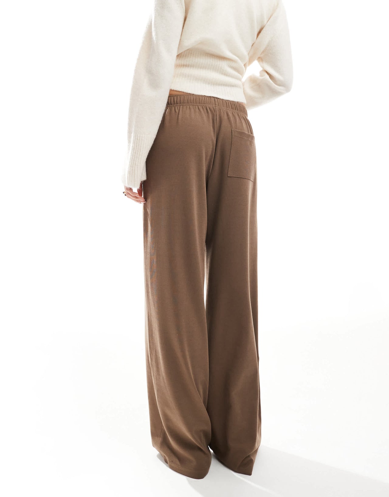 Bershka wide leg soft knit joggers in brown