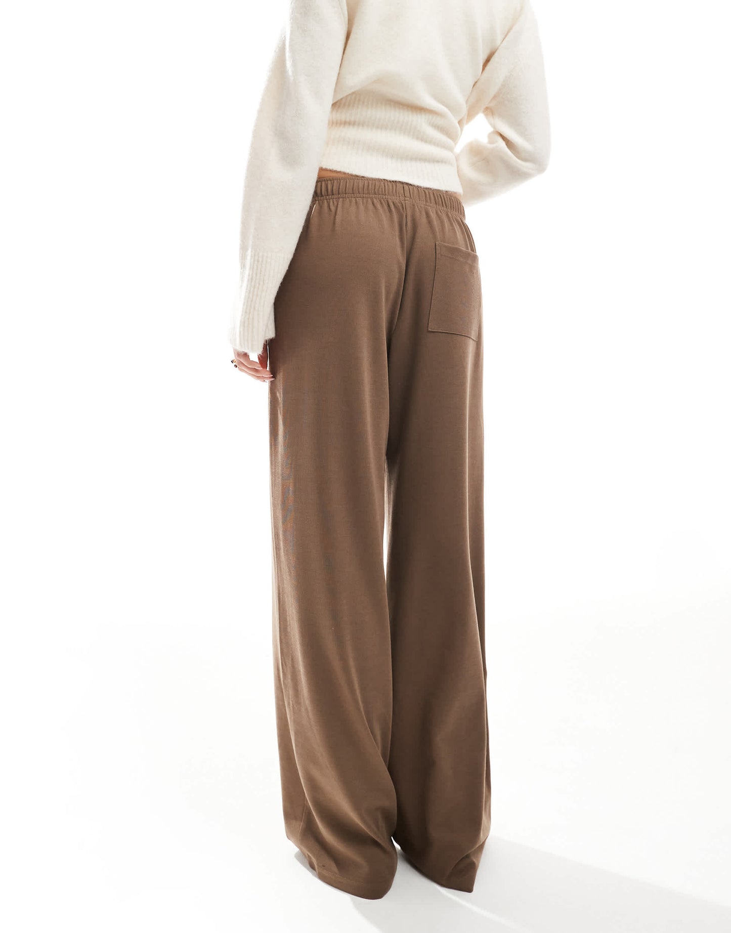 Bershka wide leg soft knit joggers in brown