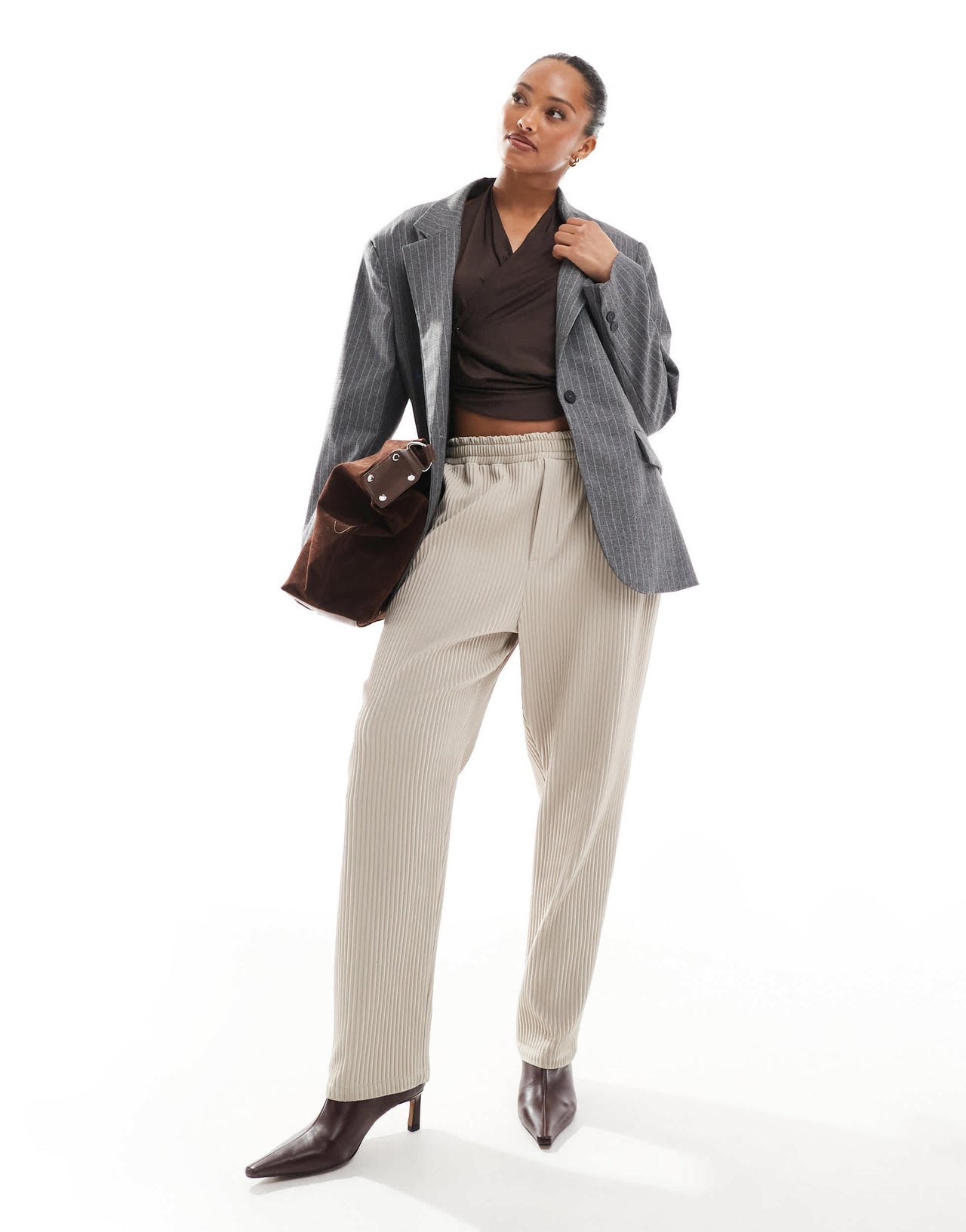 Bershka ultra oversized blazer in grey stripe
