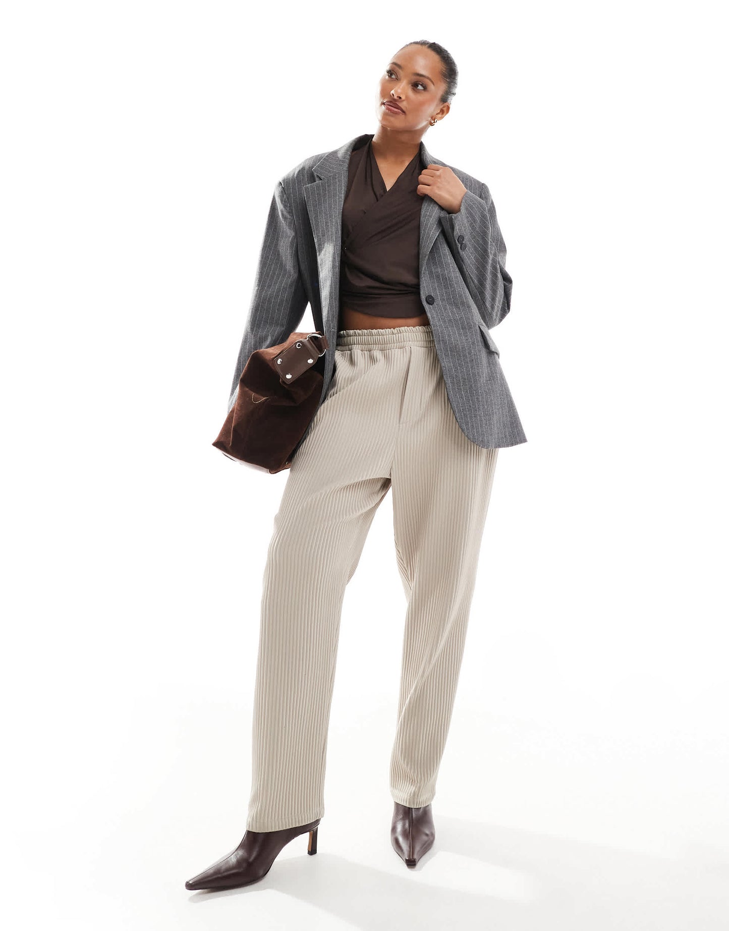 Bershka ultra oversized blazer in grey stripe