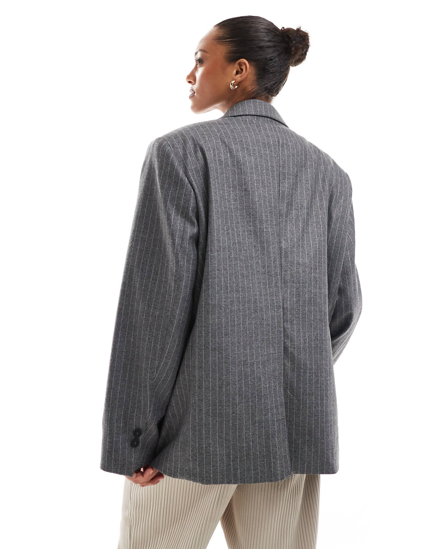 Bershka ultra oversized blazer in grey stripe