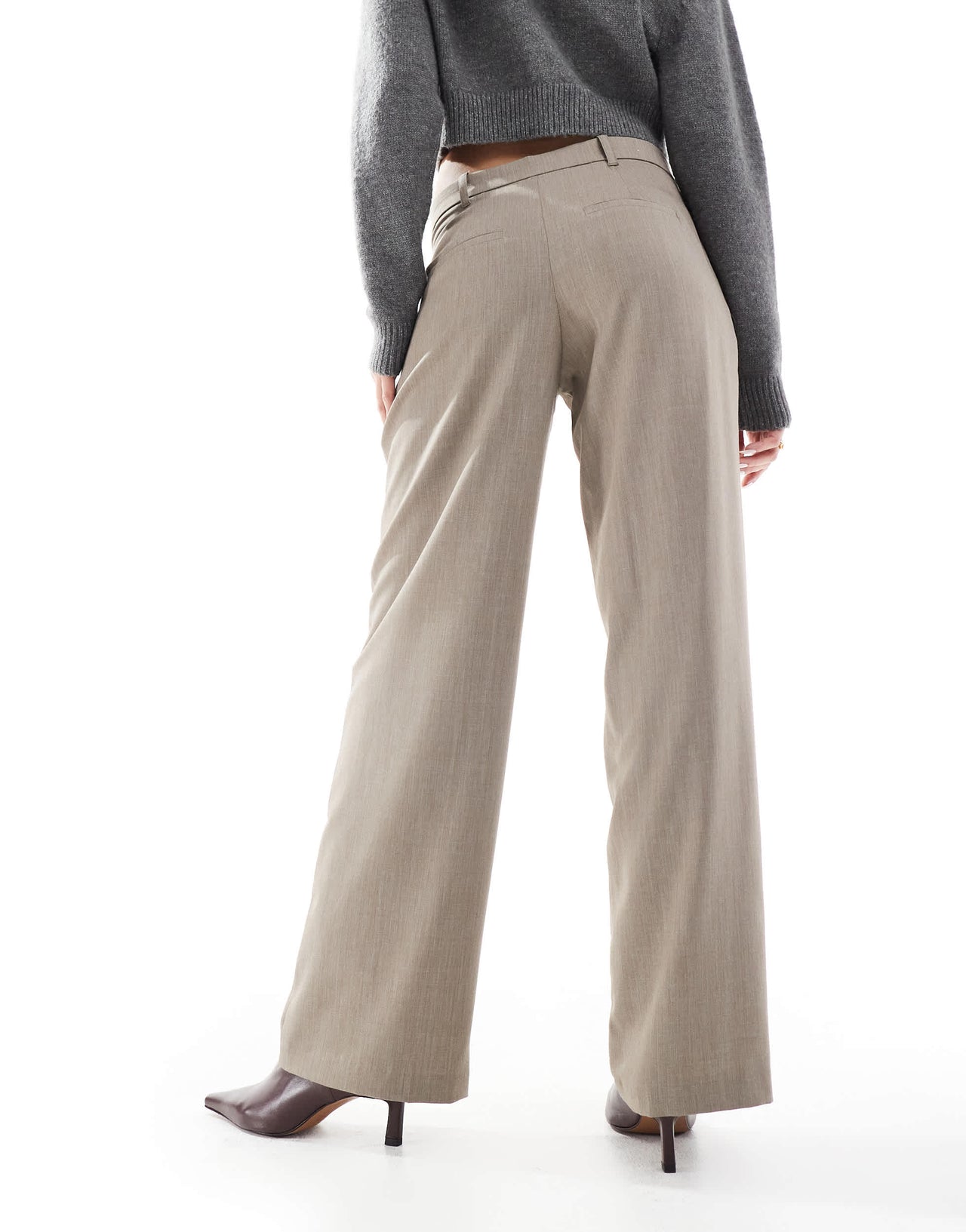 Bershka low rise wide leg tailored trousers in taupe