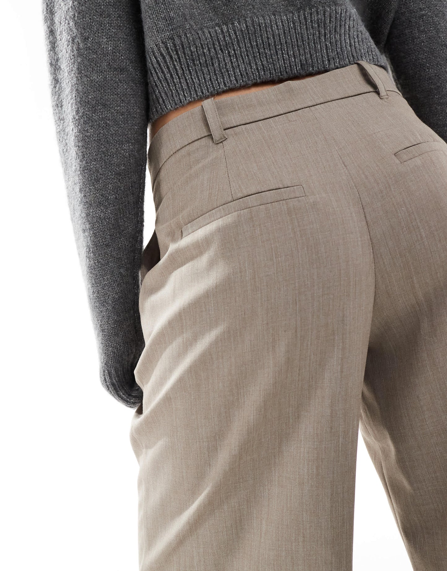 Bershka low rise wide leg tailored trousers in taupe