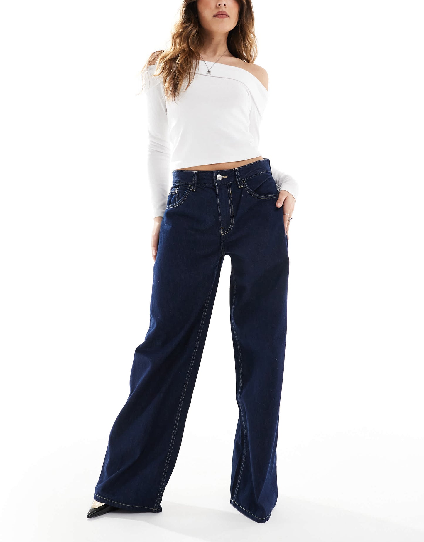 Bershka baggy wide leg jeans in indigo