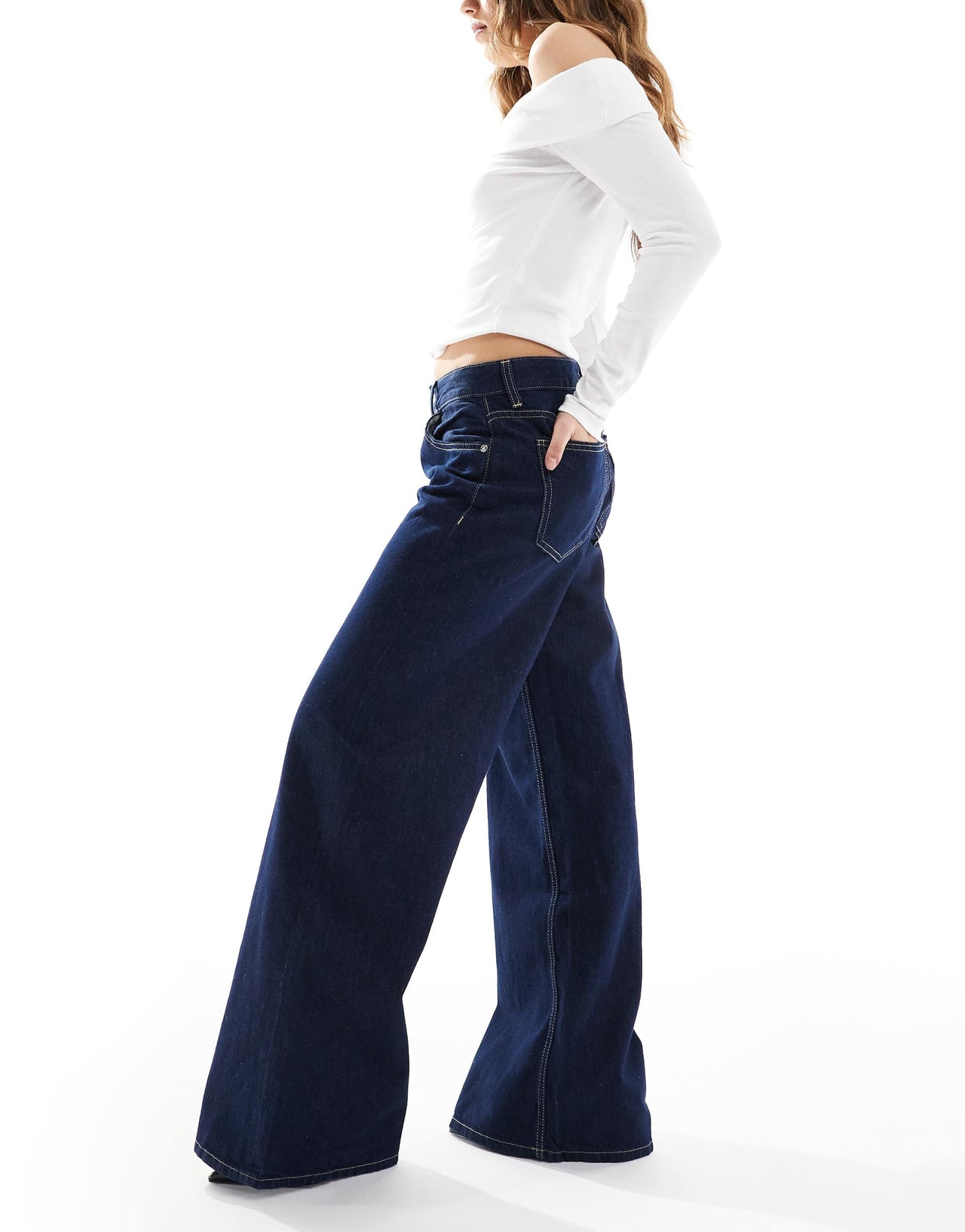 Bershka baggy wide leg jeans in indigo