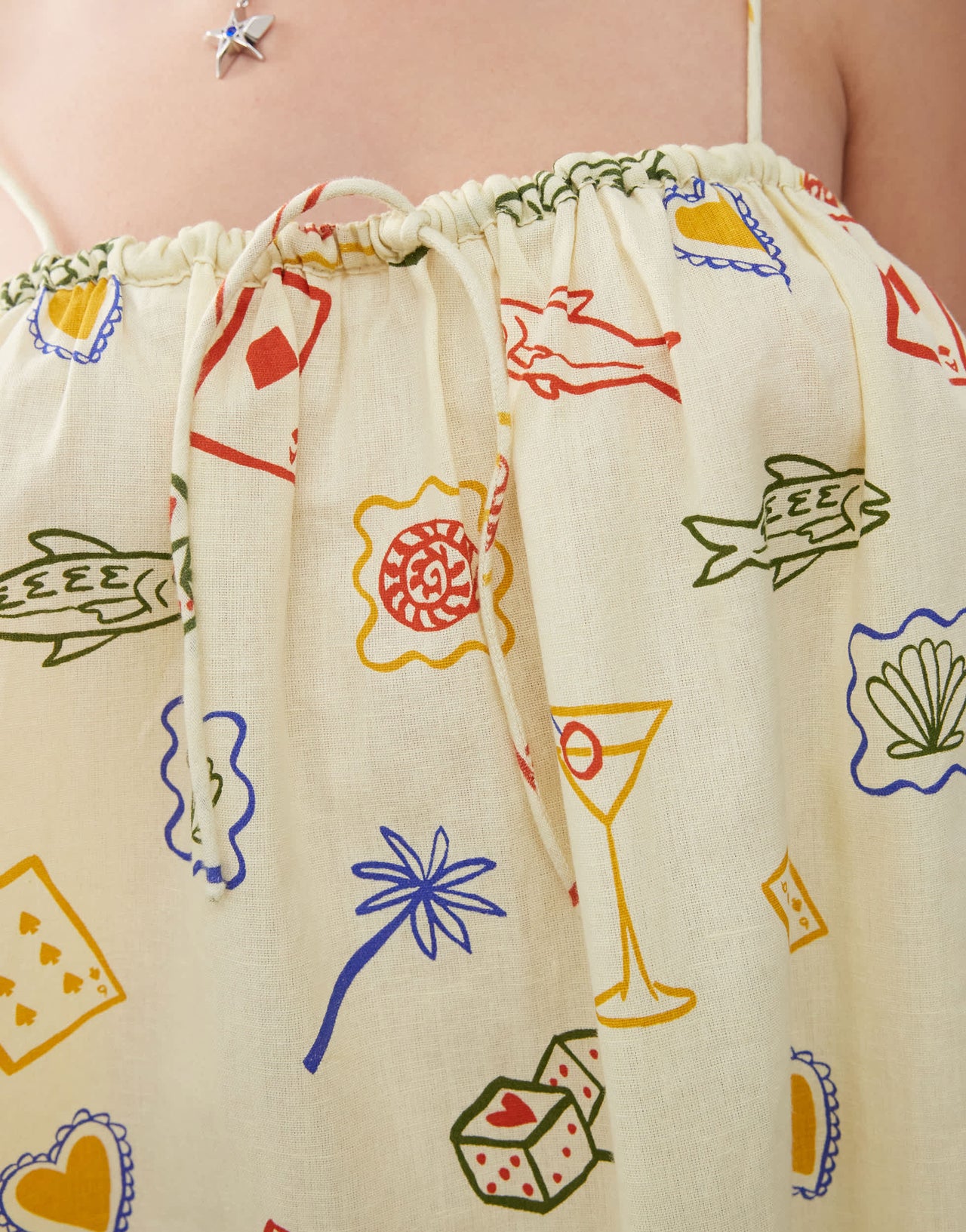 Reclaimed Vintage beach smock trapeze top in yellow postcard print